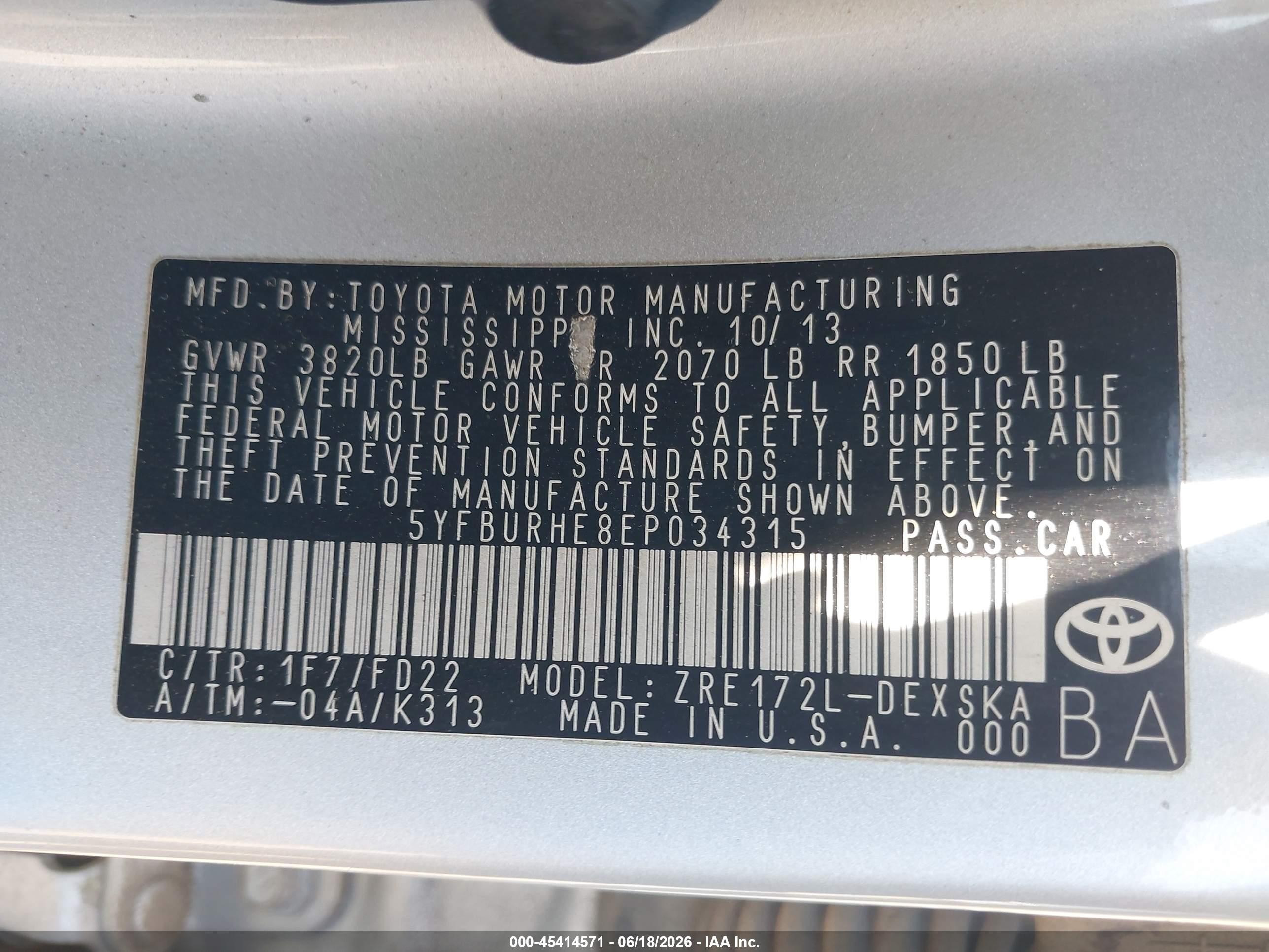 2014 Toyota Corolla S Plus Silver vin: 5YFBURHE8EP034315