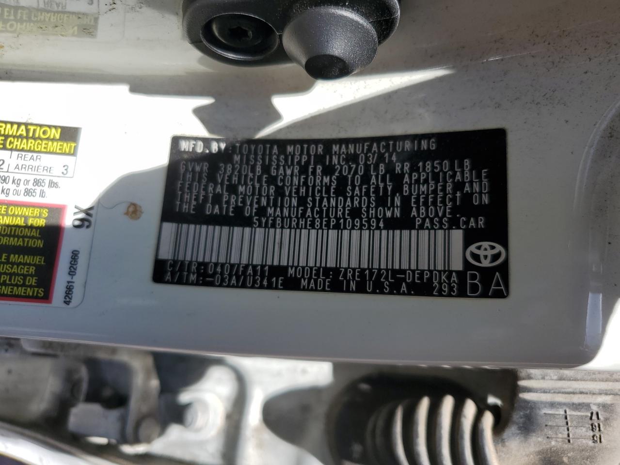 2014 Toyota Corolla L Белый vin: 5YFBURHE8EP109594