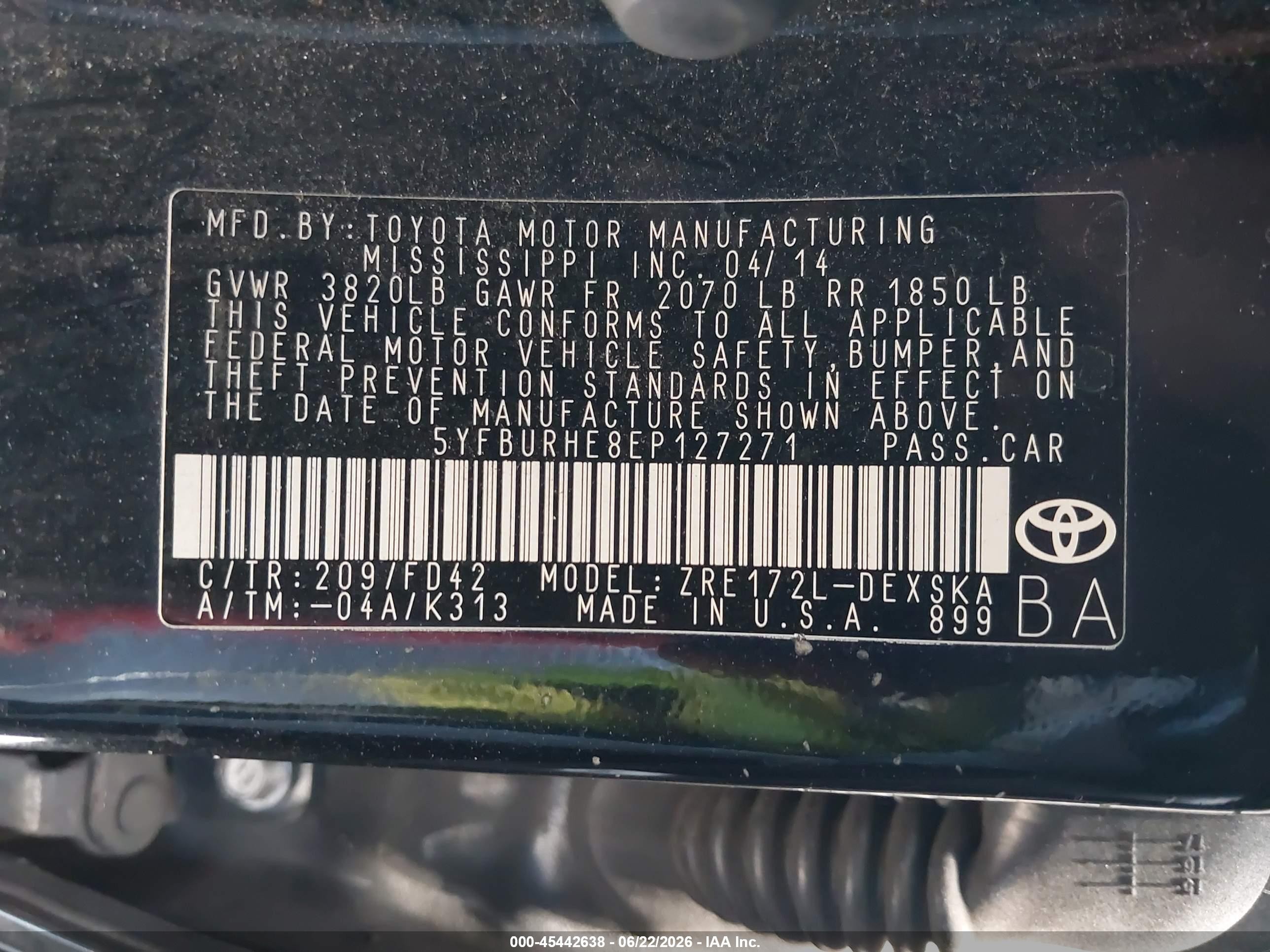 2014 Toyota Corolla S Plus Black vin: 5YFBURHE8EP127271