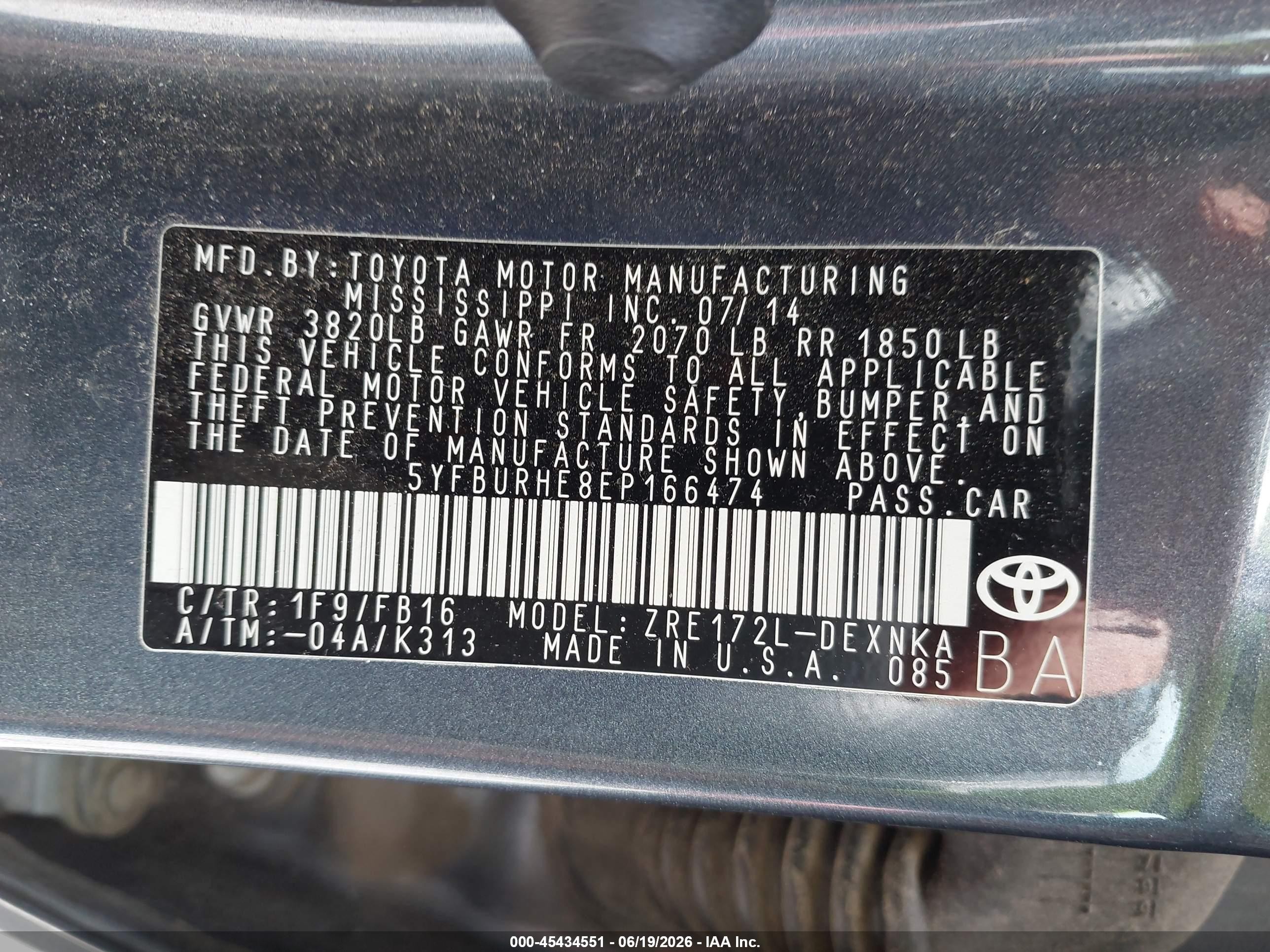 2014 Toyota Corolla Le Blue vin: 5YFBURHE8EP166474