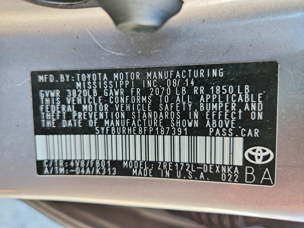 2015 Toyota Corolla Le Tan vin: 5YFBURHE8FP187391
