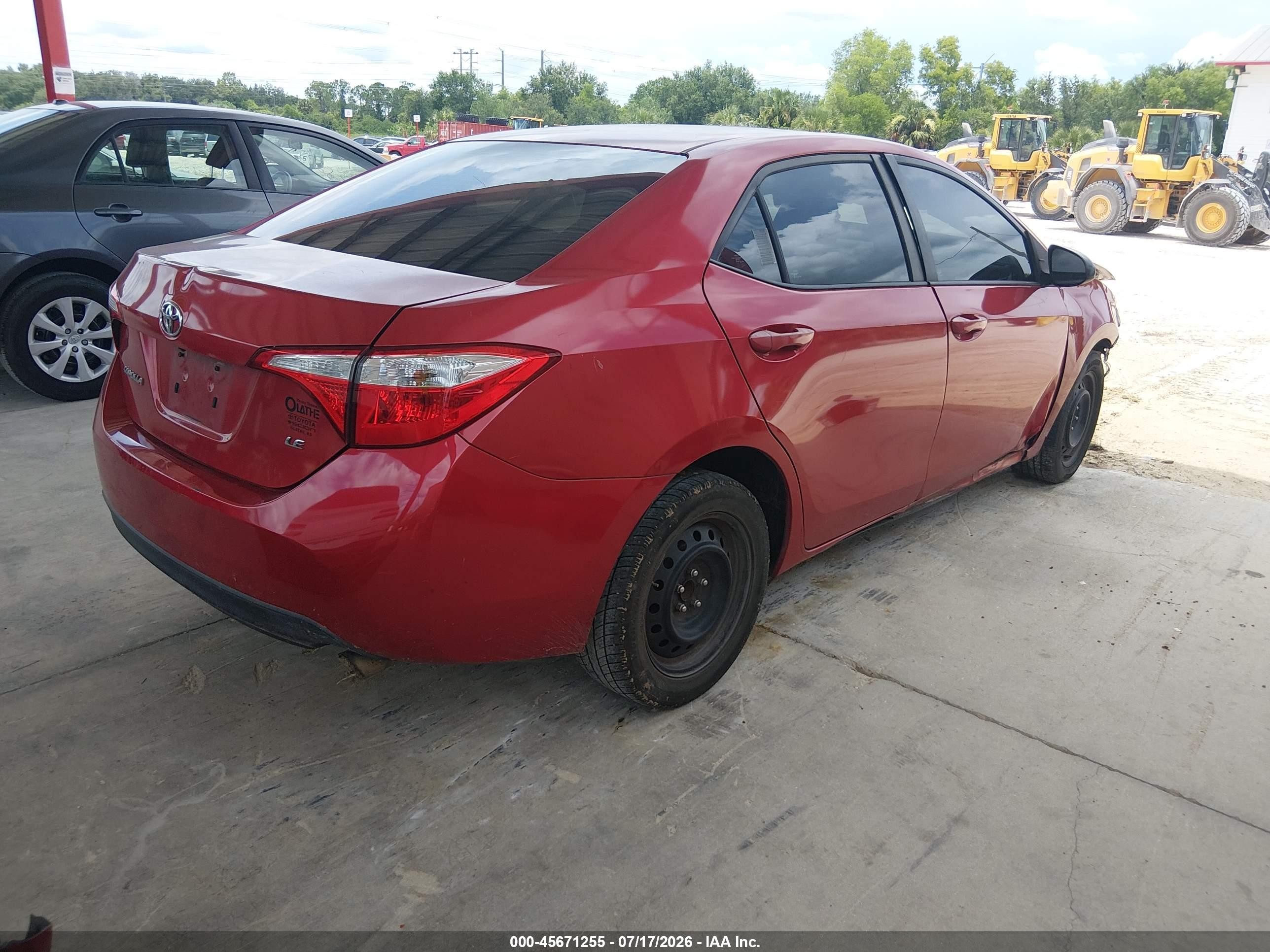 2015 Toyota Corolla Le Red vin: 5YFBURHE8FP220969