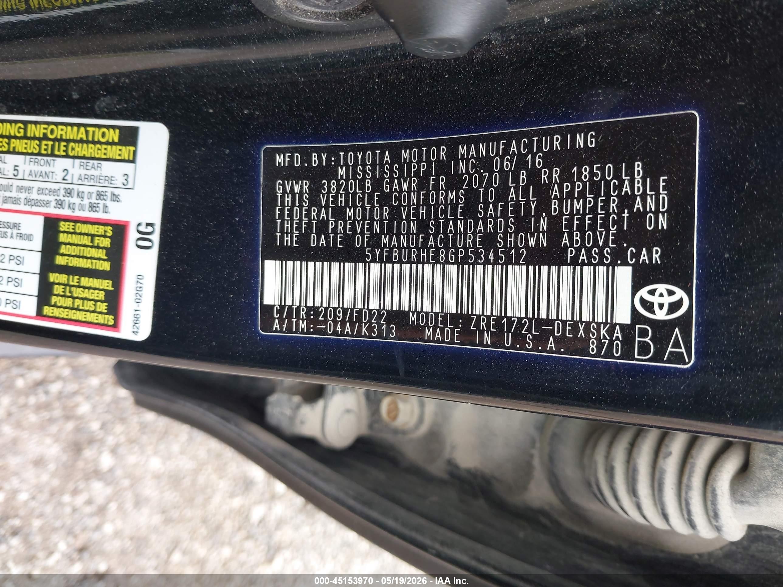 2016 Toyota Corolla S Black vin: 5YFBURHE8GP534512