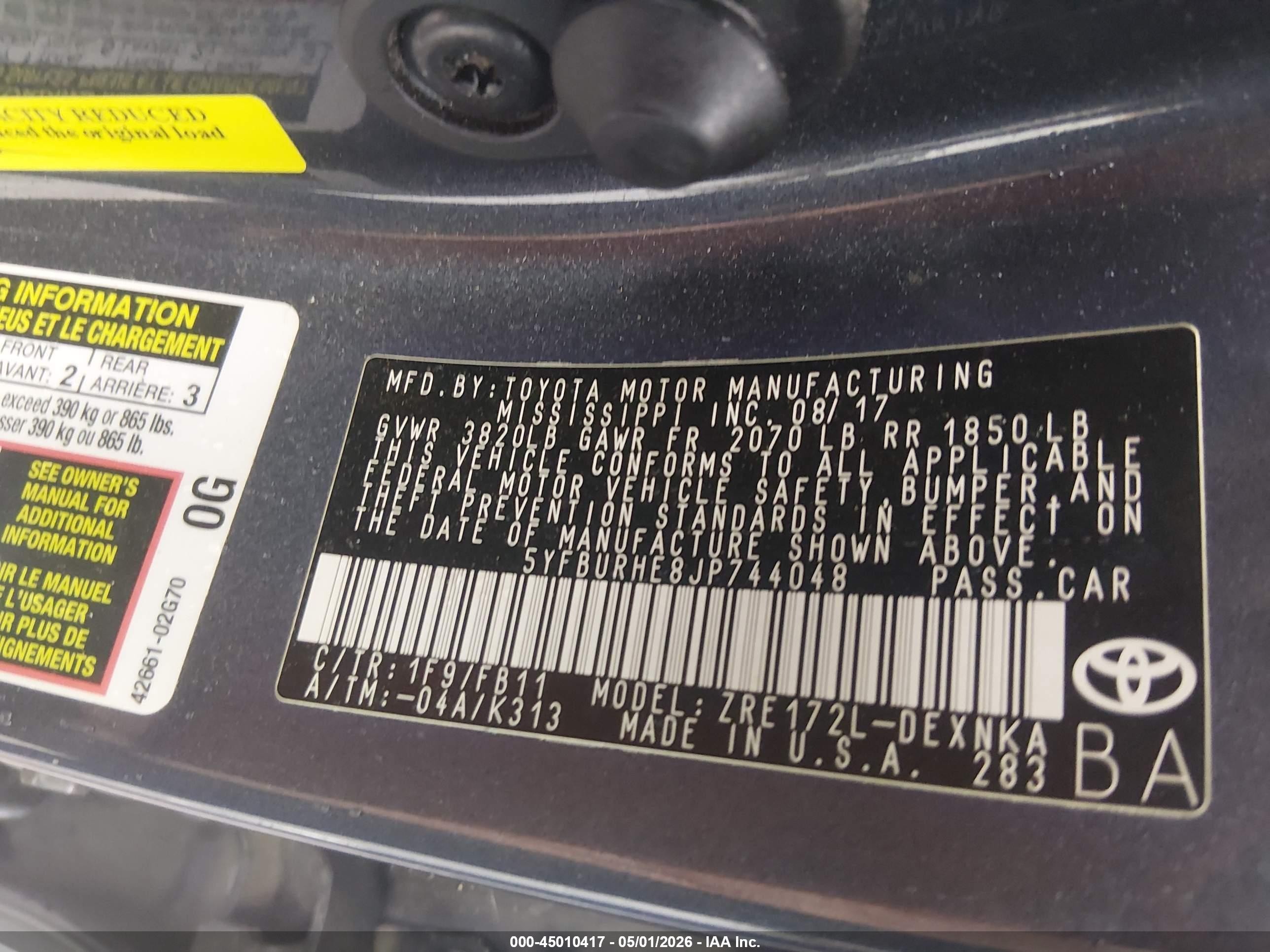 2018 Toyota Corolla Le Синий vin: 5YFBURHE8JP744048