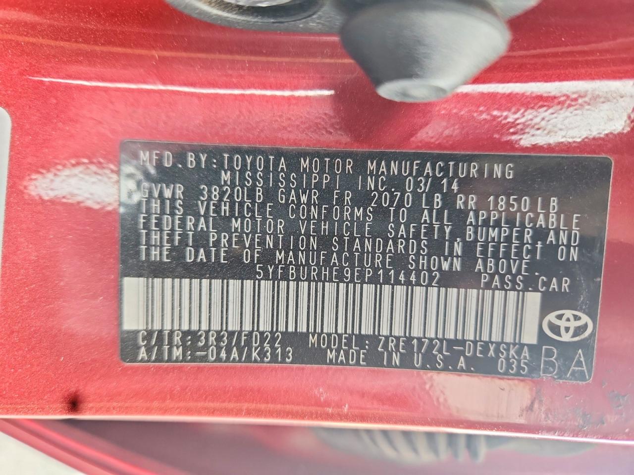 2014 Toyota Corolla S Red vin: 5YFBURHE9EP114402