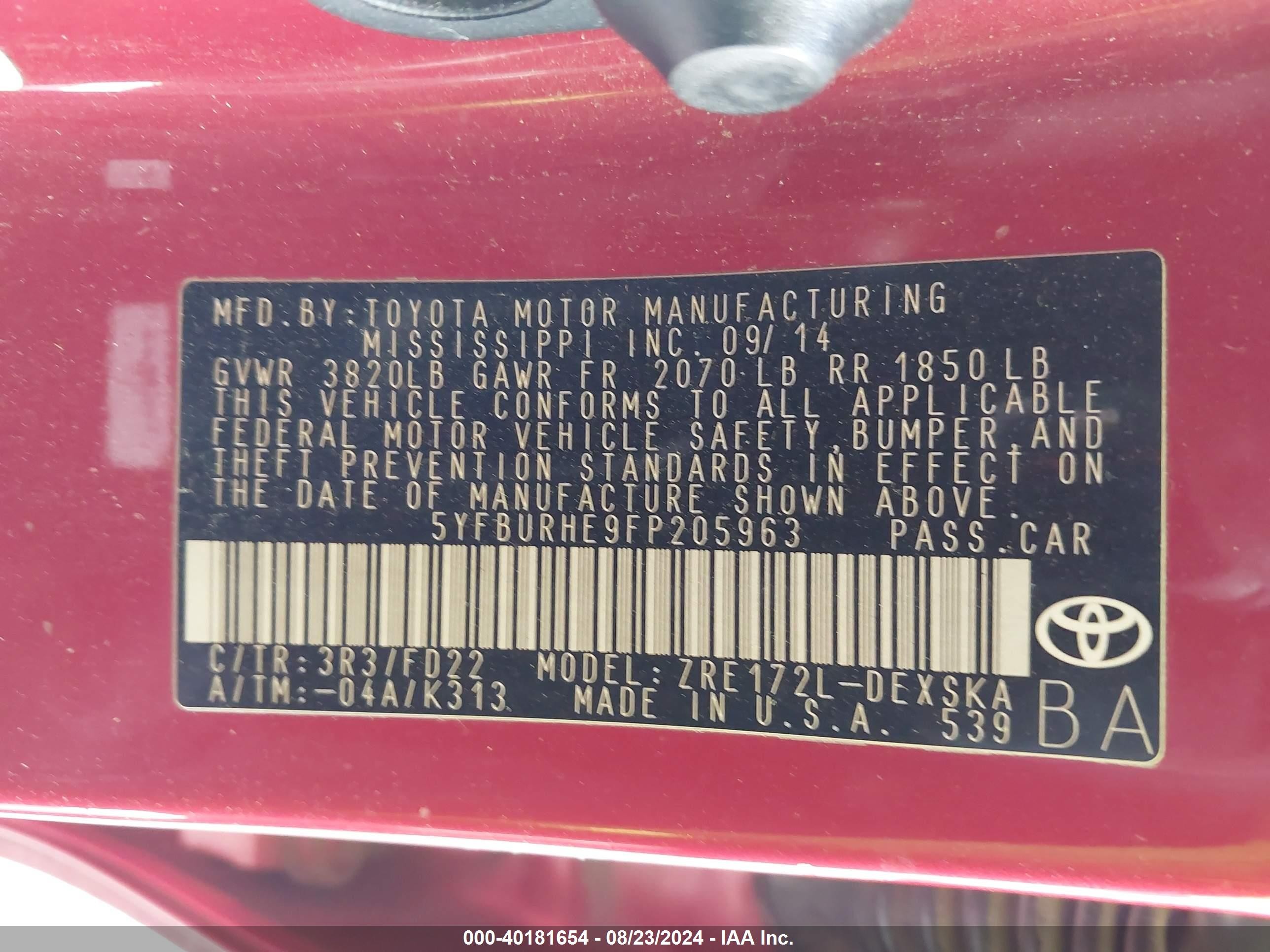 2015 Toyota Corolla S Plus Red vin: 5YFBURHE9FP205963