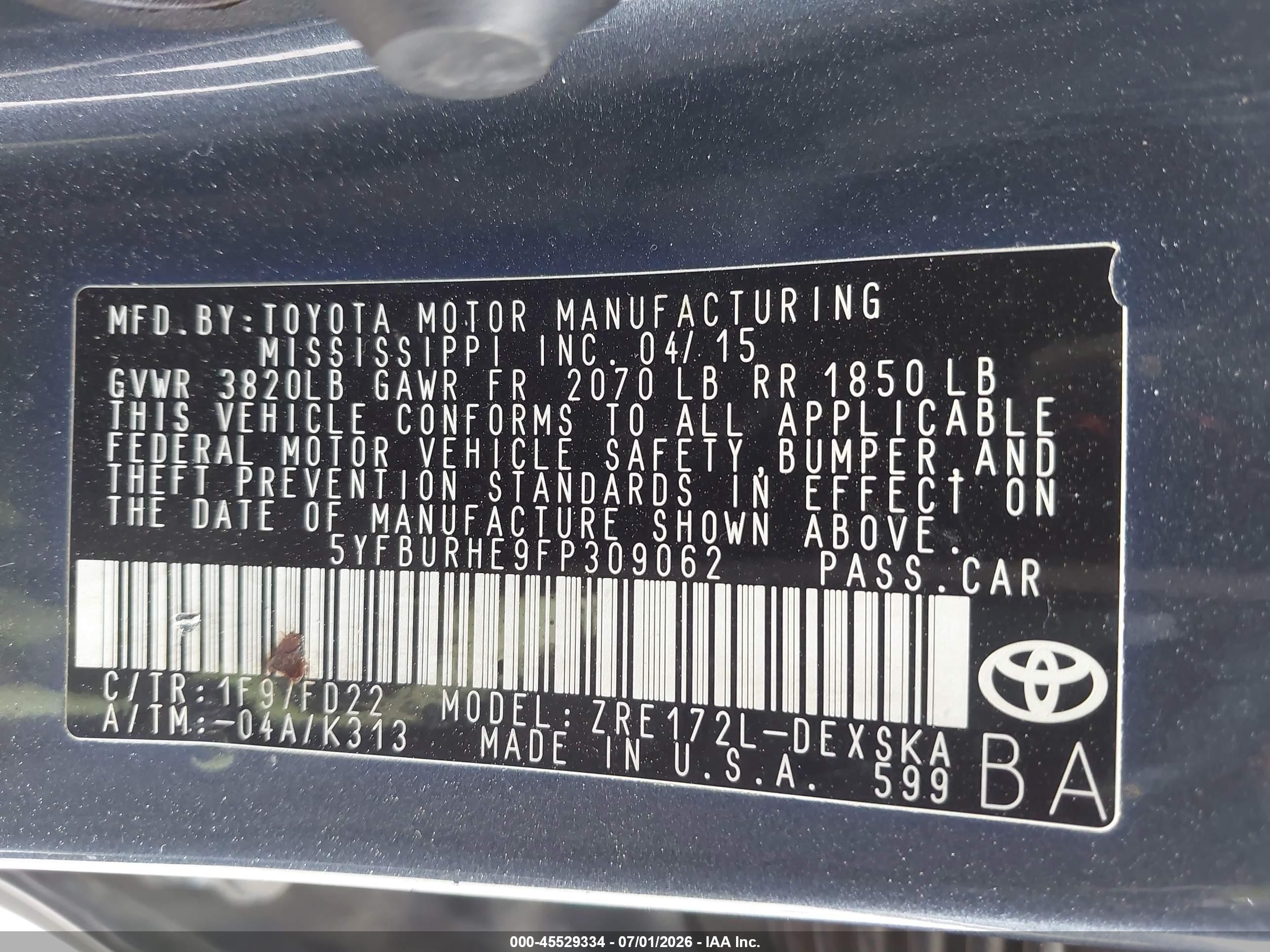 2015 Toyota Corolla S Plus Серый vin: 5YFBURHE9FP309062
