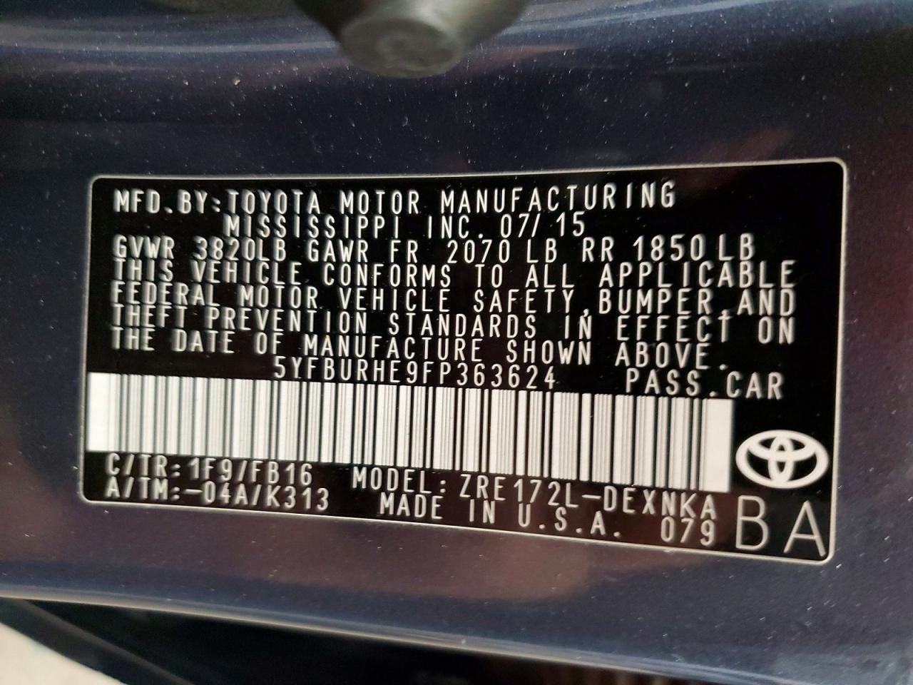 2015 Toyota Corolla Le Синий vin: 5YFBURHE9FP363624