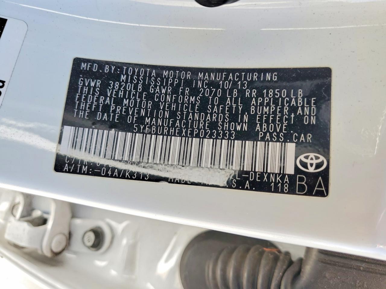 2014 Toyota Corolla Le Plus Белый vin: 5YFBURHEXEP023333