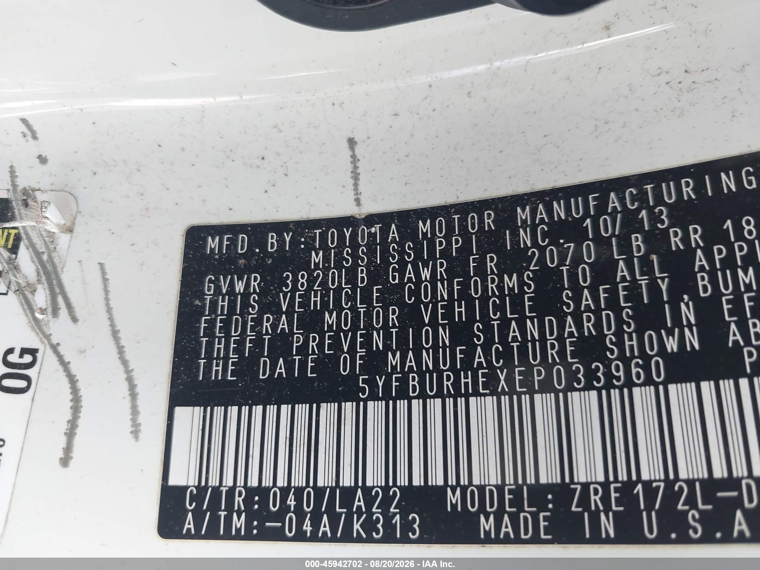 2014 Toyota Corolla Le Premium White vin: 5YFBURHEXEP033960