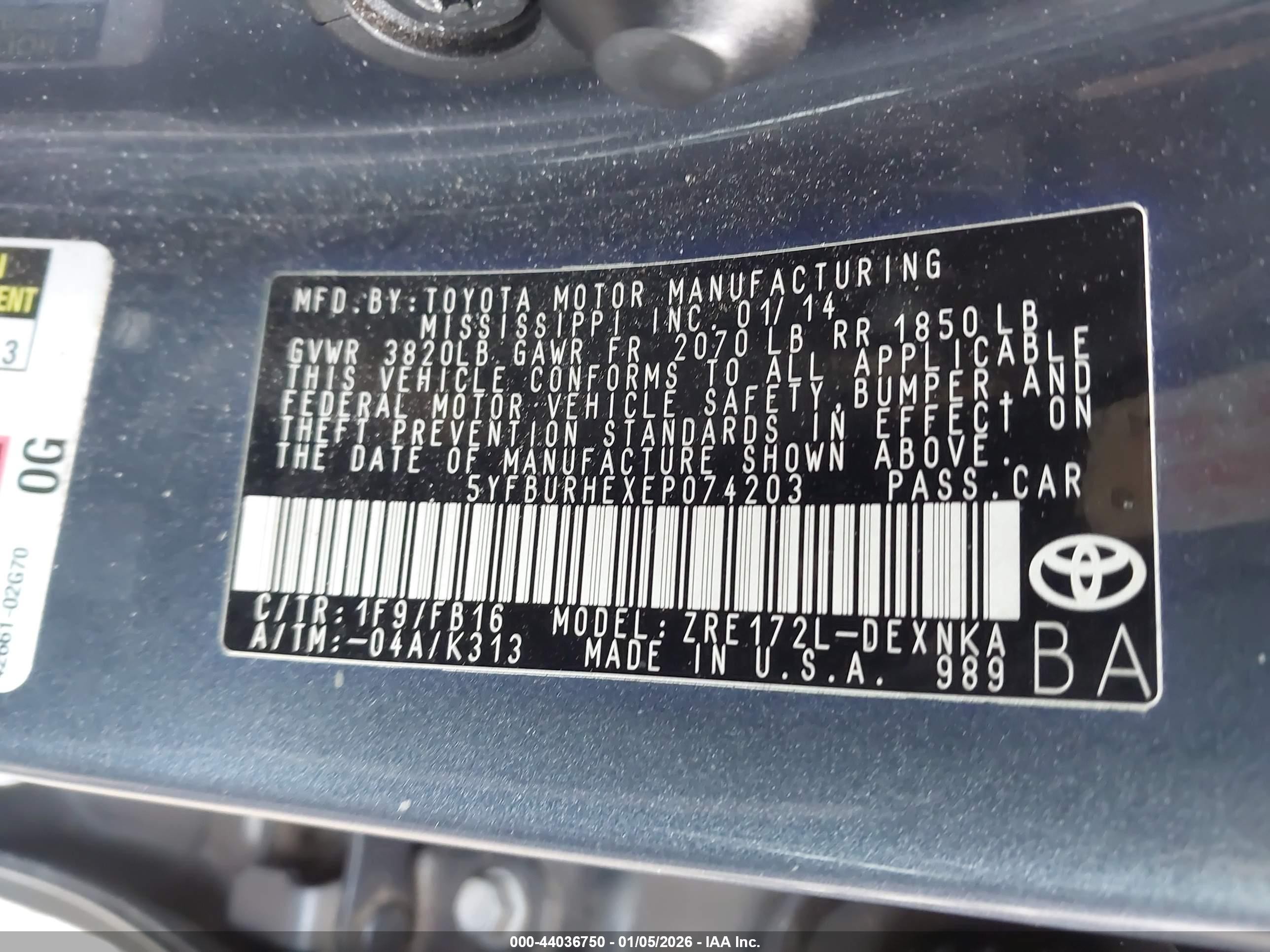 2014 Toyota Corolla Le Gray vin: 5YFBURHEXEP074203
