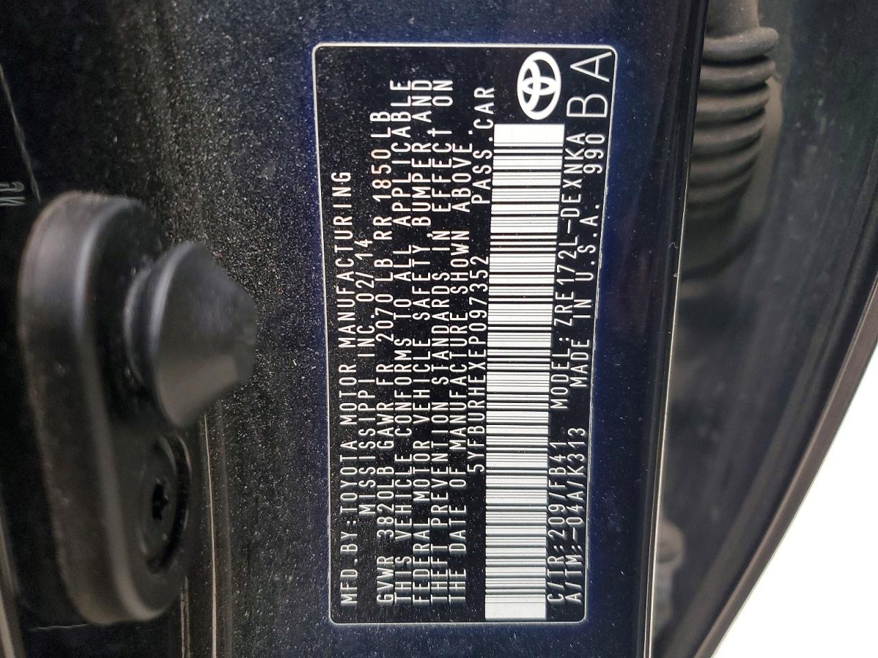 2014 Toyota Corolla Le Black vin: 5YFBURHEXEP097352