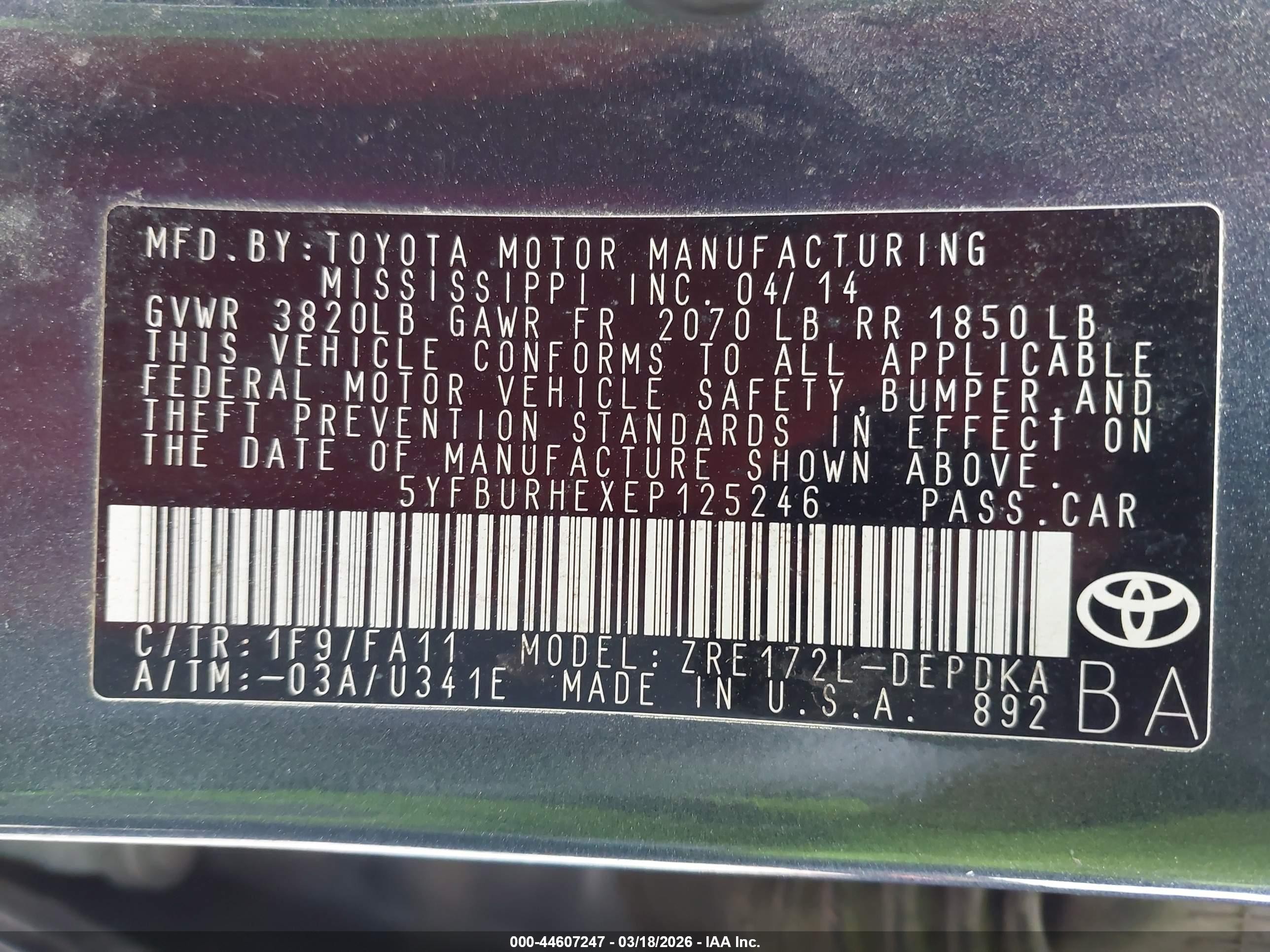 2014 Toyota Corolla L Gray vin: 5YFBURHEXEP125246