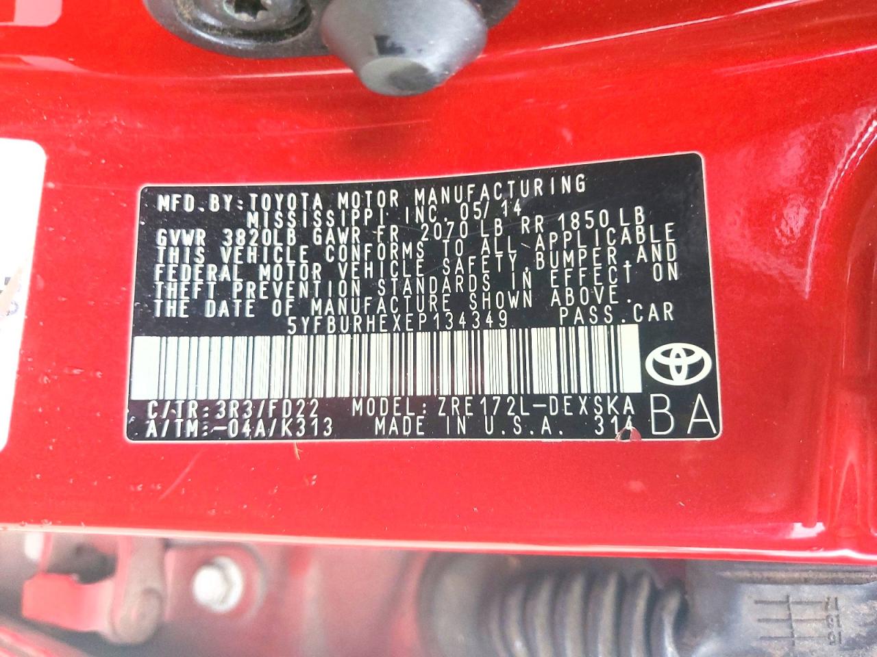 2014 Toyota Corolla S Red vin: 5YFBURHEXEP134349