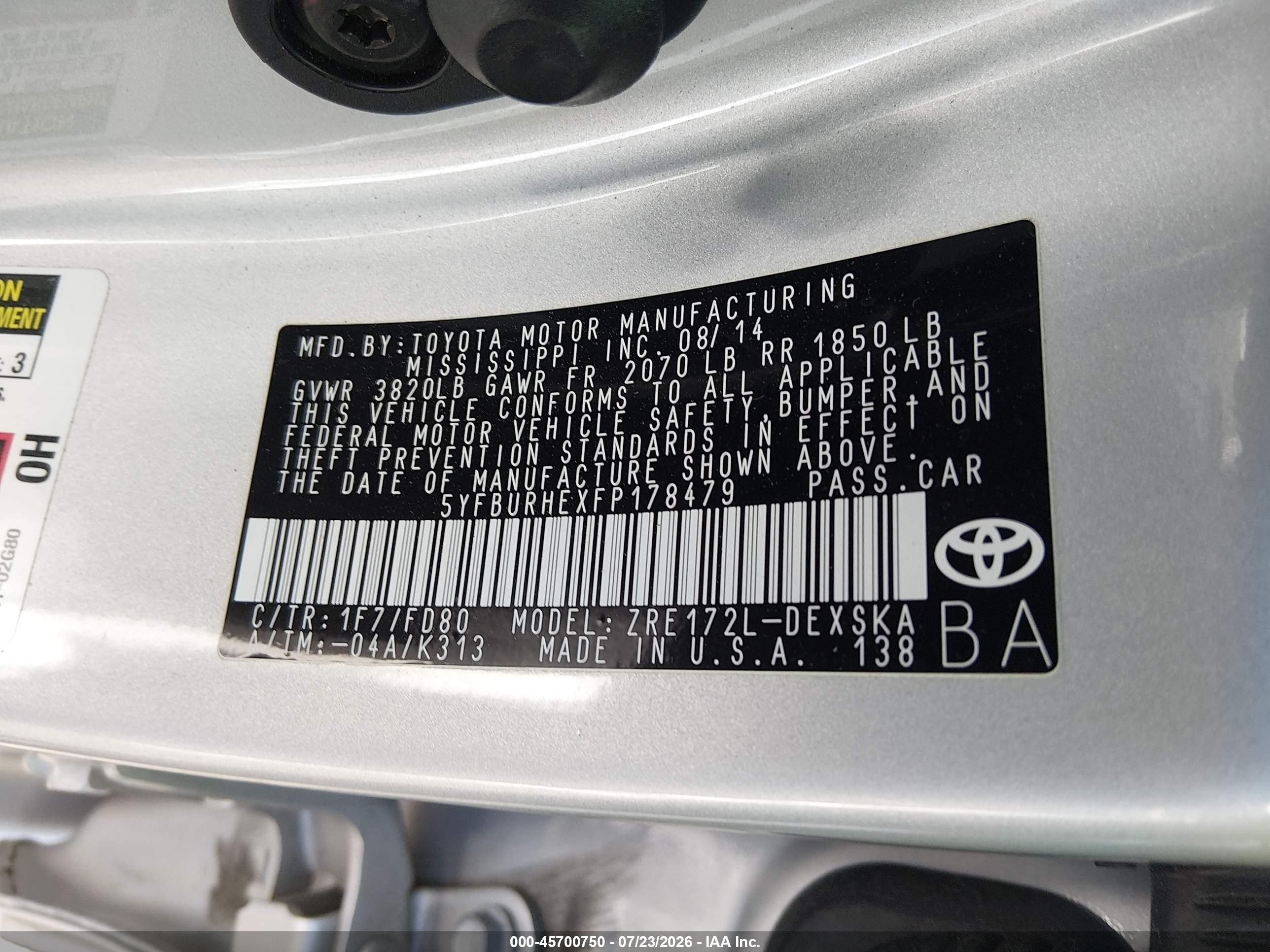 2015 Toyota Corolla S Plus Silver vin: 5YFBURHEXFP178479