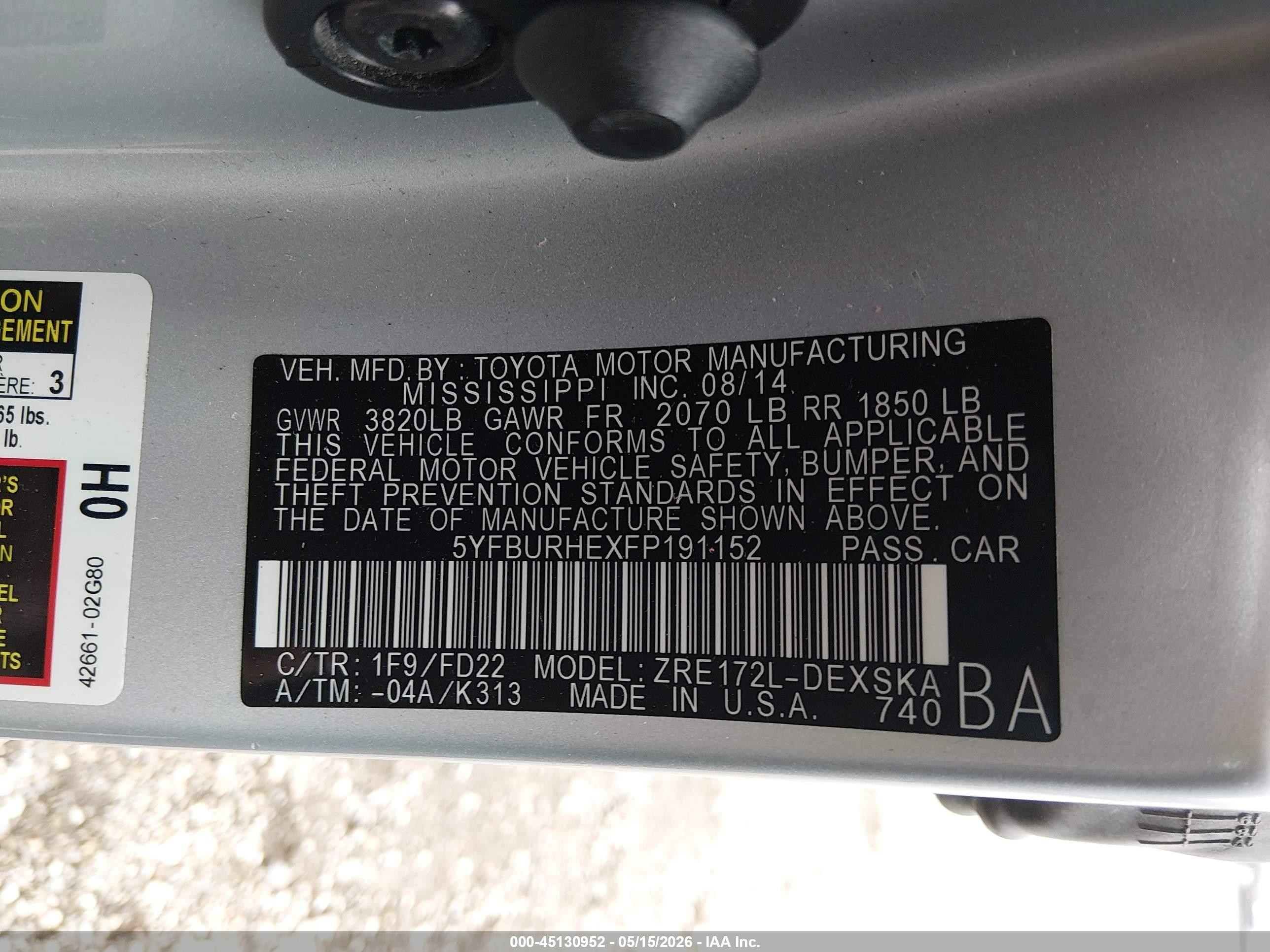 2015 Toyota Corolla S Plus Silver vin: 5YFBURHEXFP191152