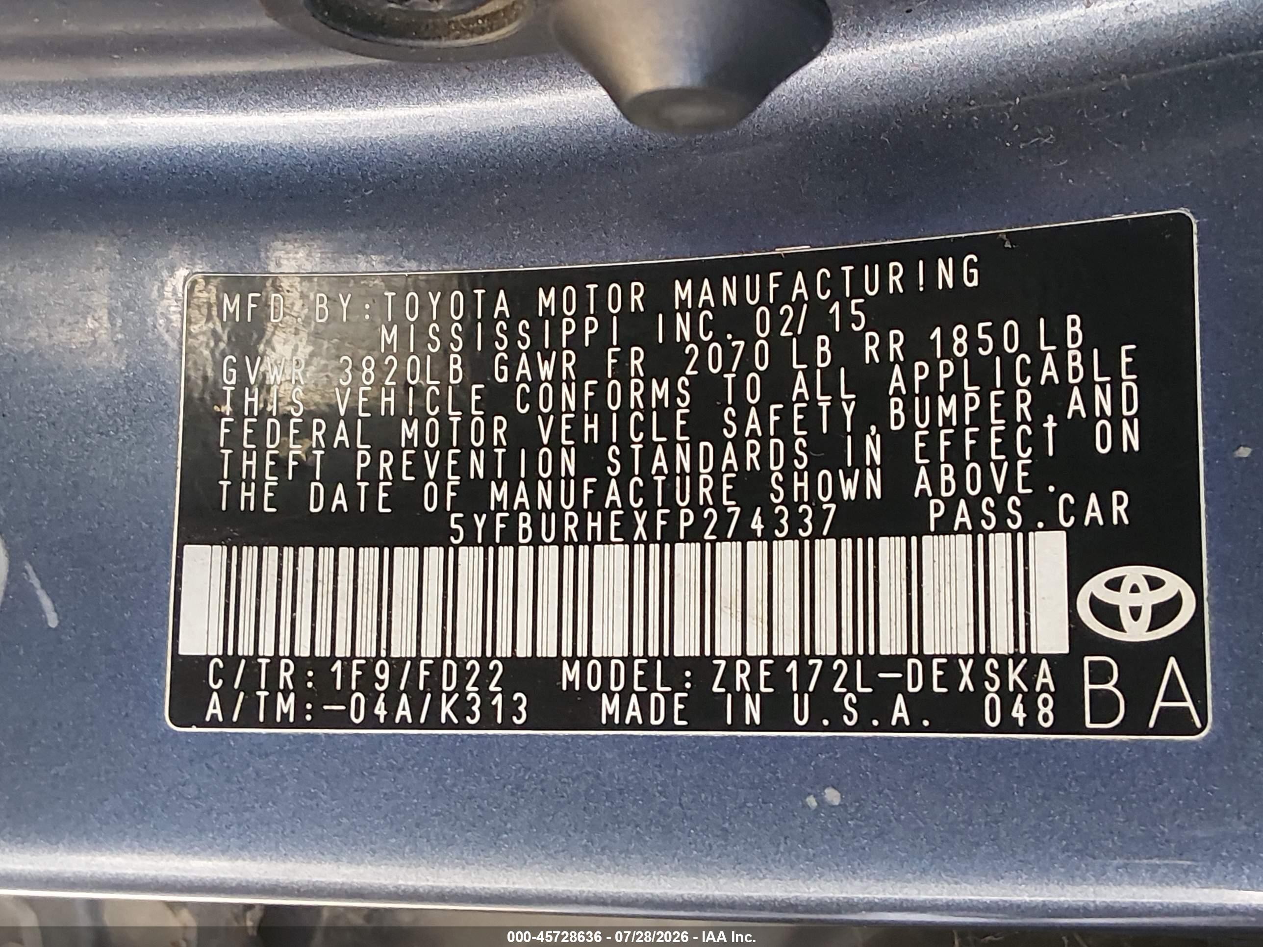2015 Toyota Corolla S Plus Gray vin: 5YFBURHEXFP274337