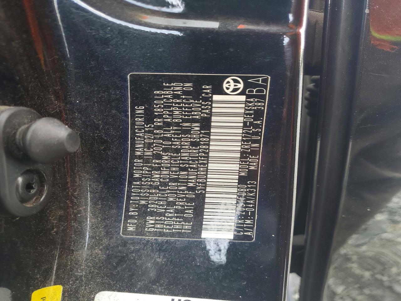 2015 Toyota Corolla S Plus Charcoal vin: 5YFBURHEXFP281871
