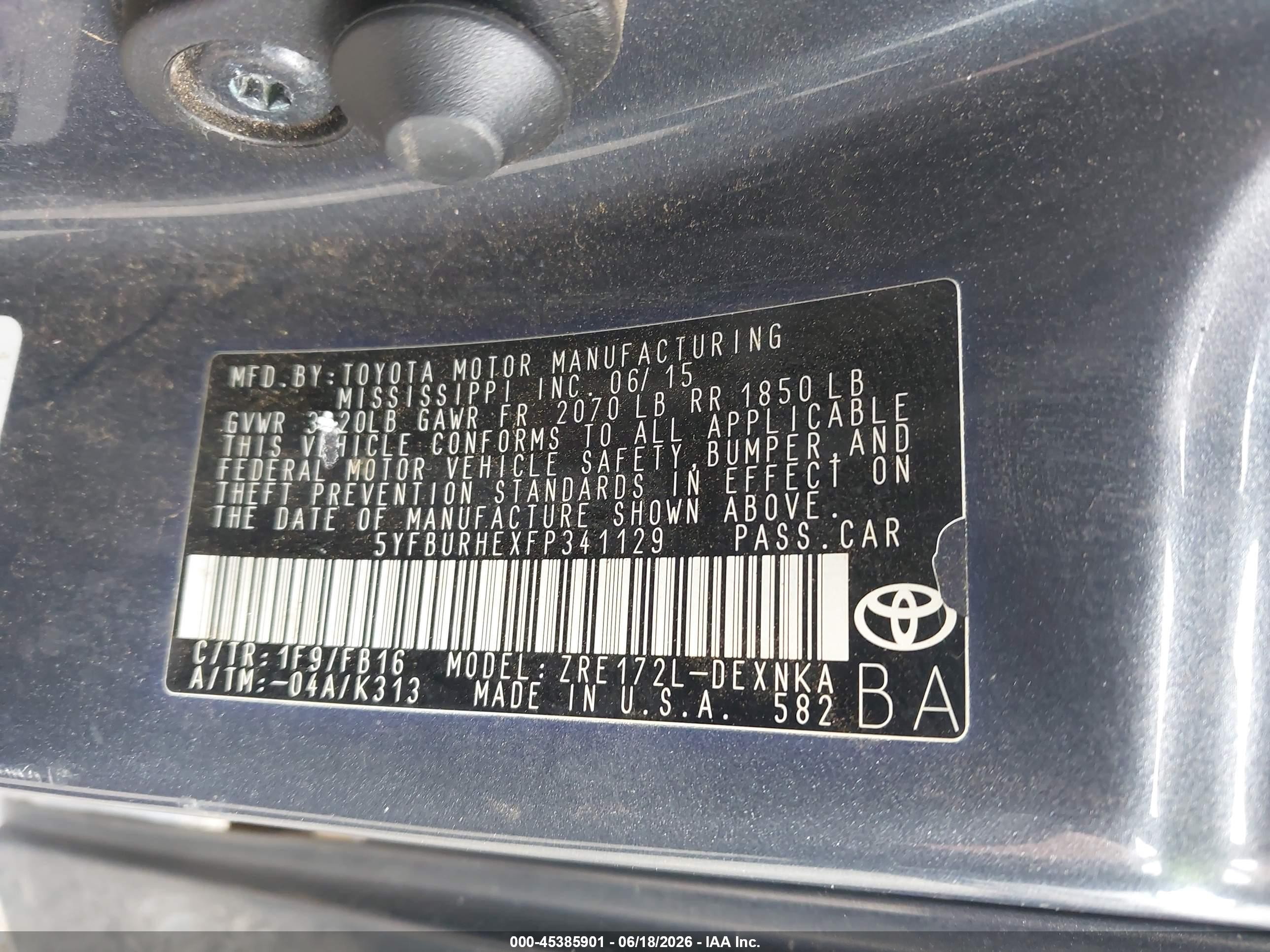 2015 Toyota Corolla Le Blue vin: 5YFBURHEXFP341129