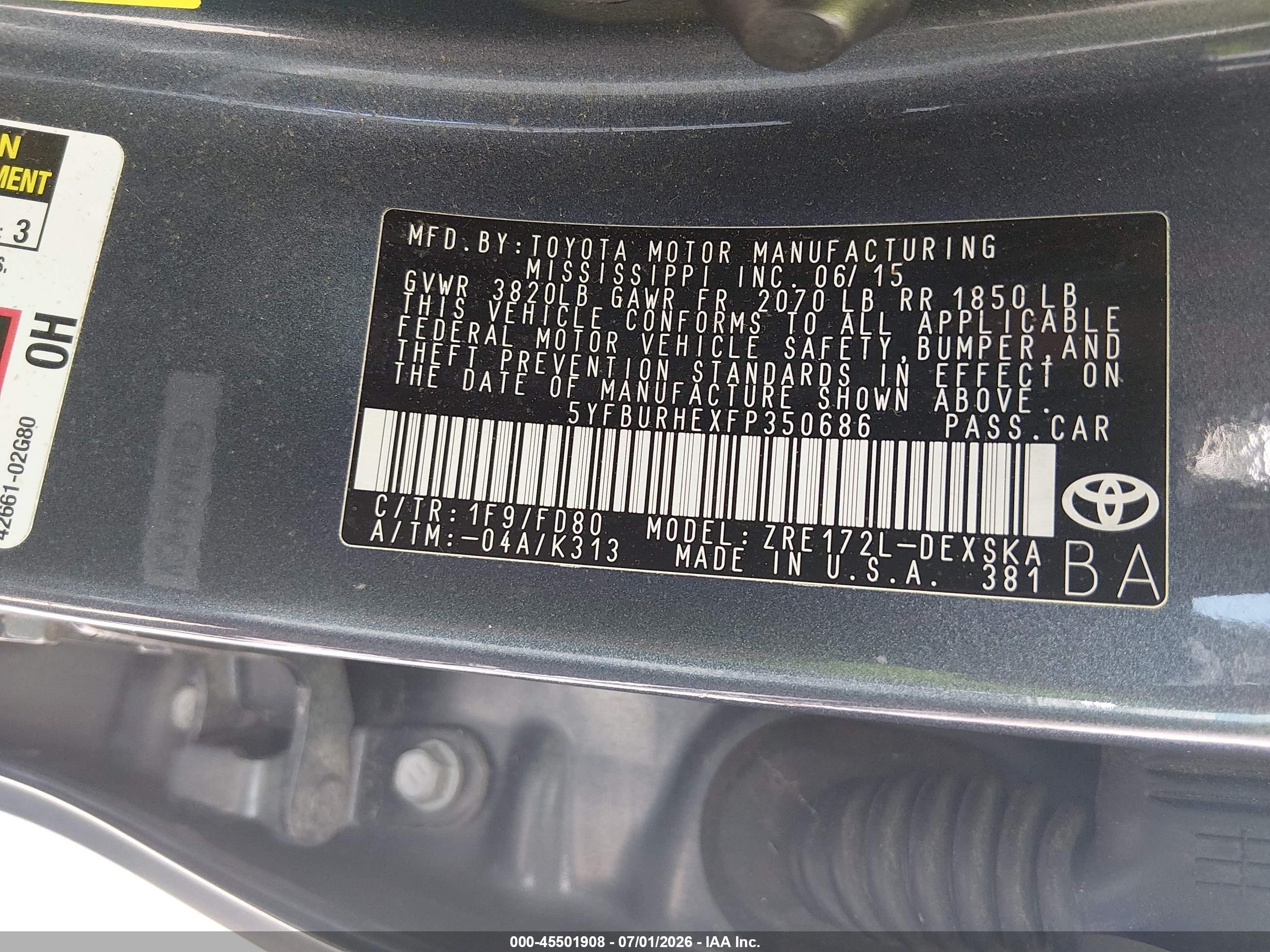 2015 Toyota Corolla S Plus Gray vin: 5YFBURHEXFP350686