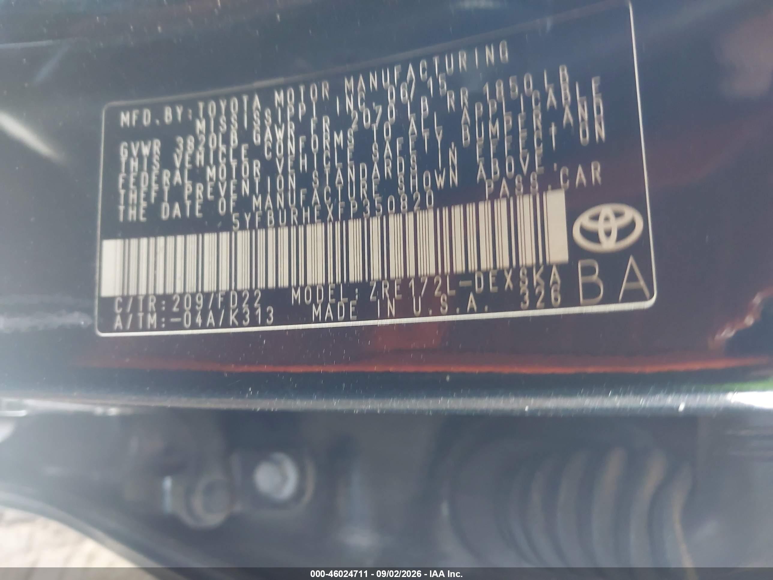 2015 Toyota Corolla S Plus Black vin: 5YFBURHEXFP350820