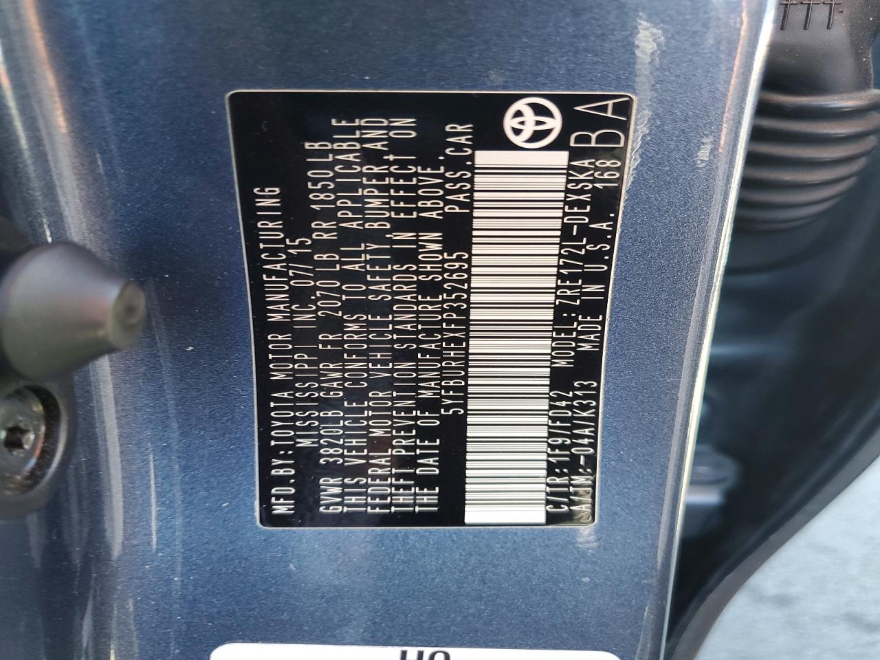 2015 Toyota Corolla S Plus Gray vin: 5YFBURHEXFP352695