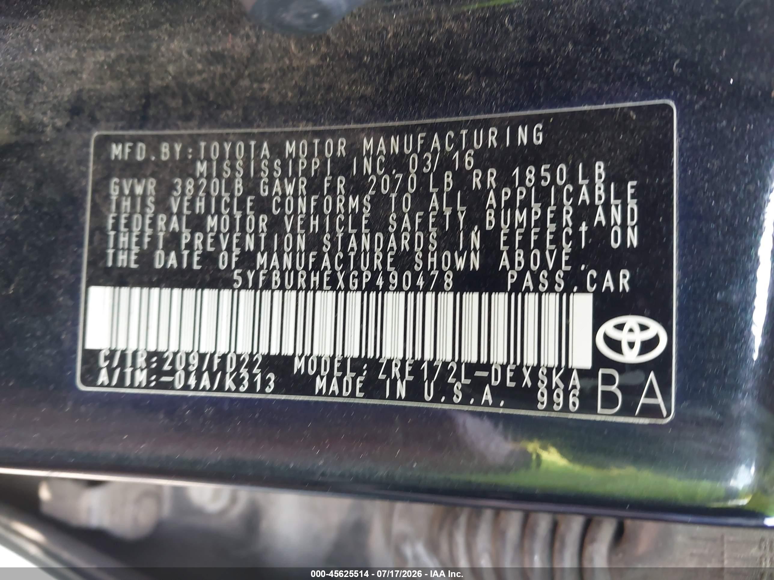 2016 Toyota Corolla S Plus Black vin: 5YFBURHEXGP490478