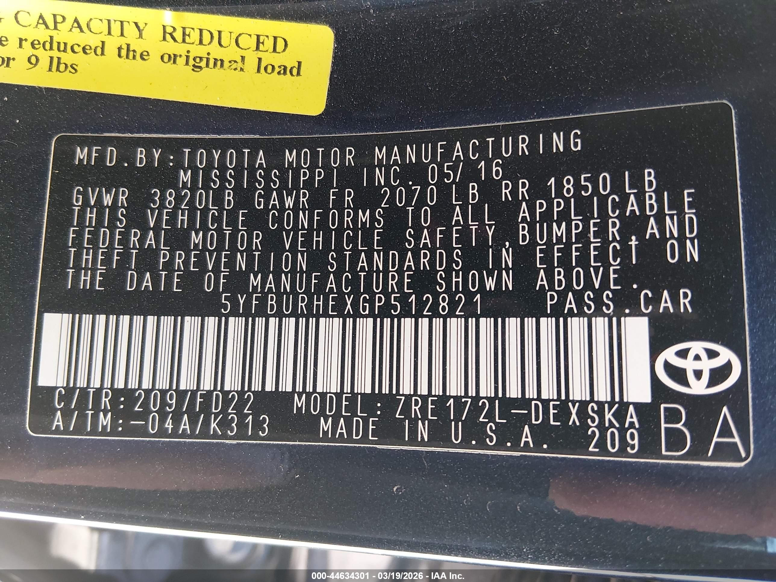2016 Toyota Corolla S Plus Black vin: 5YFBURHEXGP512821