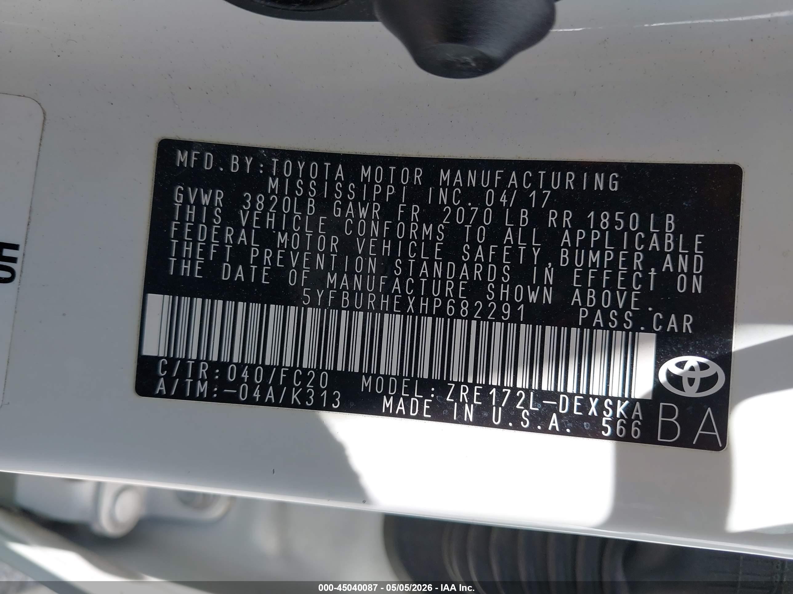 2017 Toyota Corolla Se White vin: 5YFBURHEXHP682291