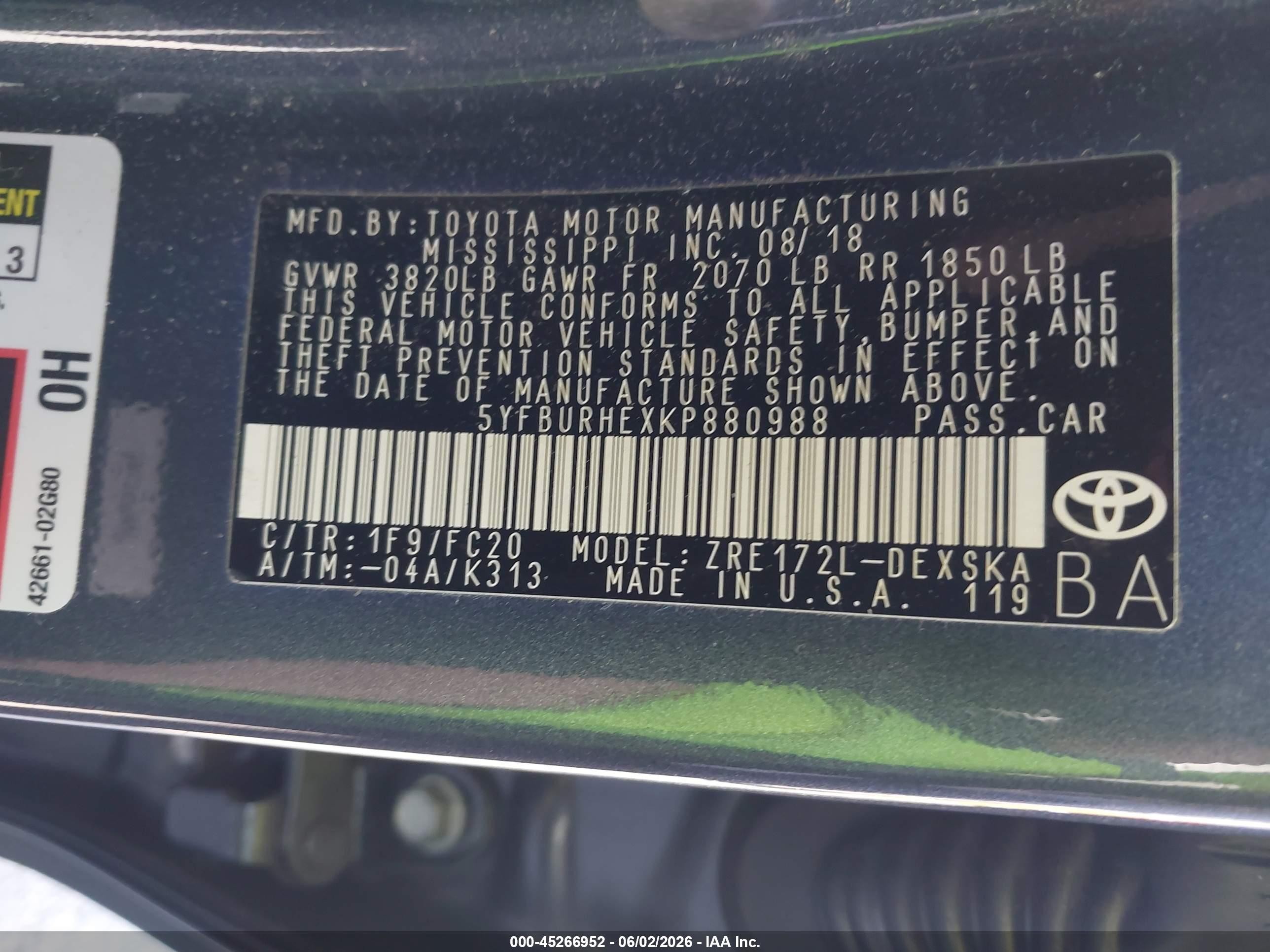 2019 Toyota Corolla Se Blue vin: 5YFBURHEXKP880988