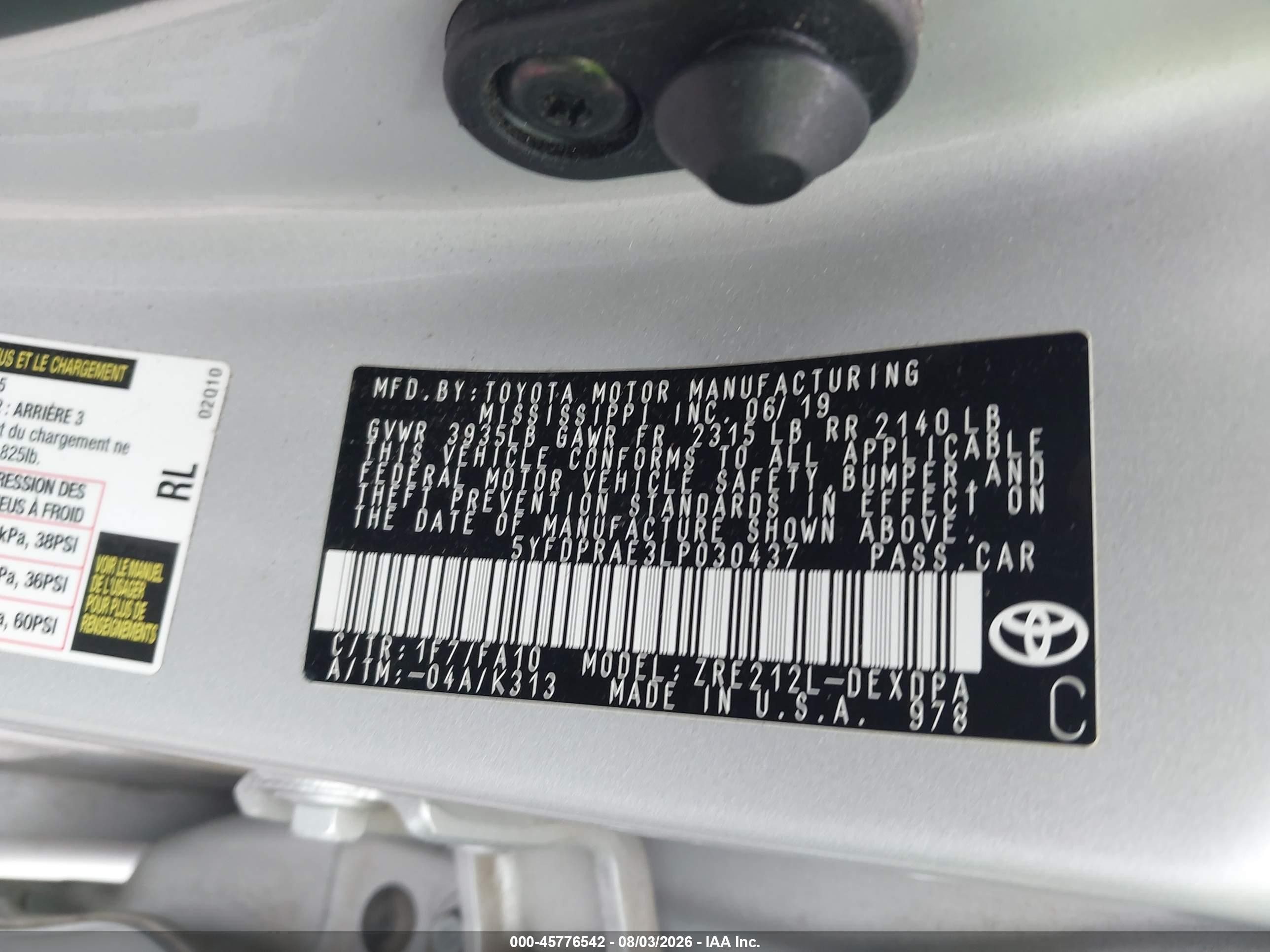 2020 Toyota Corolla L White vin: 5YFDPRAE3LP030437
