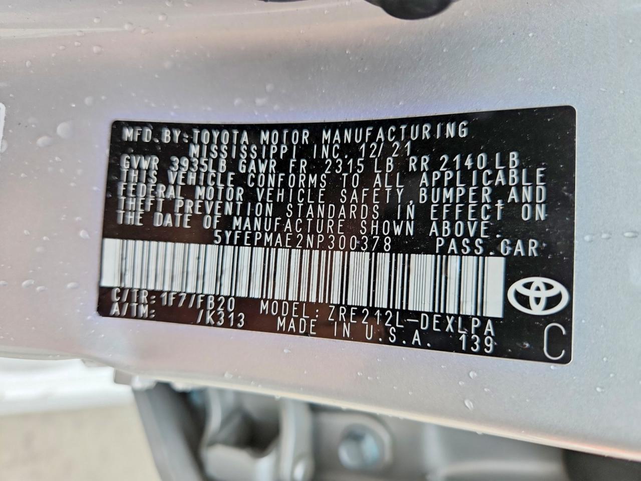 2022 Toyota Corolla Le Серебряный vin: 5YFEPMAE2NP300378