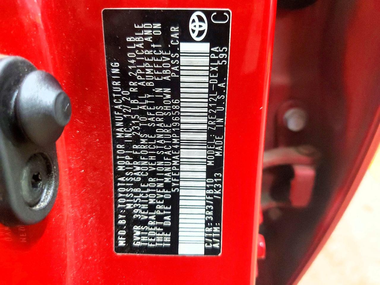 2021 Toyota Corolla Le Red vin: 5YFEPMAE4MP196586