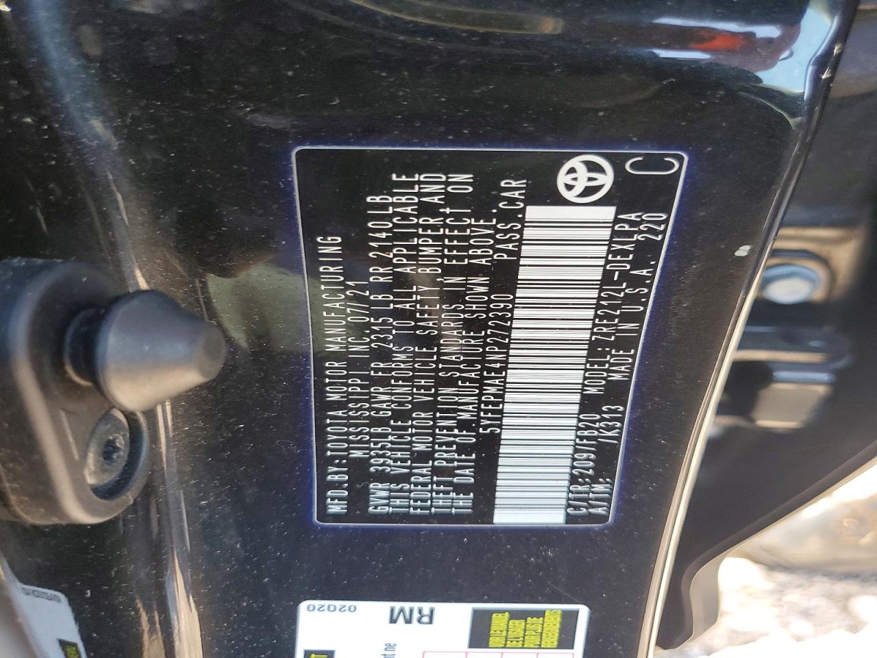 2022 Toyota Corolla Le Black vin: 5YFEPMAE4NP272390