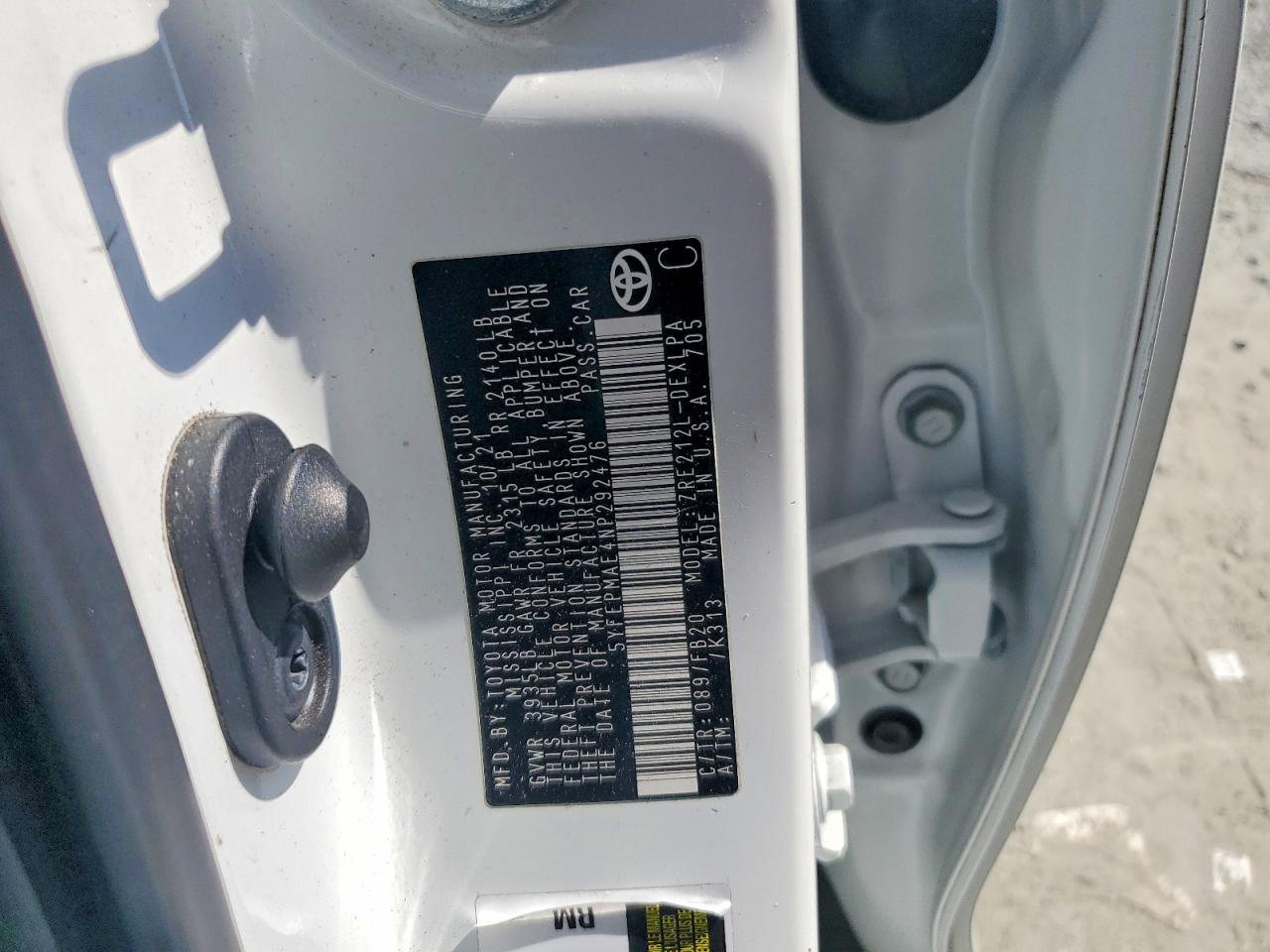 2022 Toyota Corolla White vin: 5YFEPMAE4NP292476