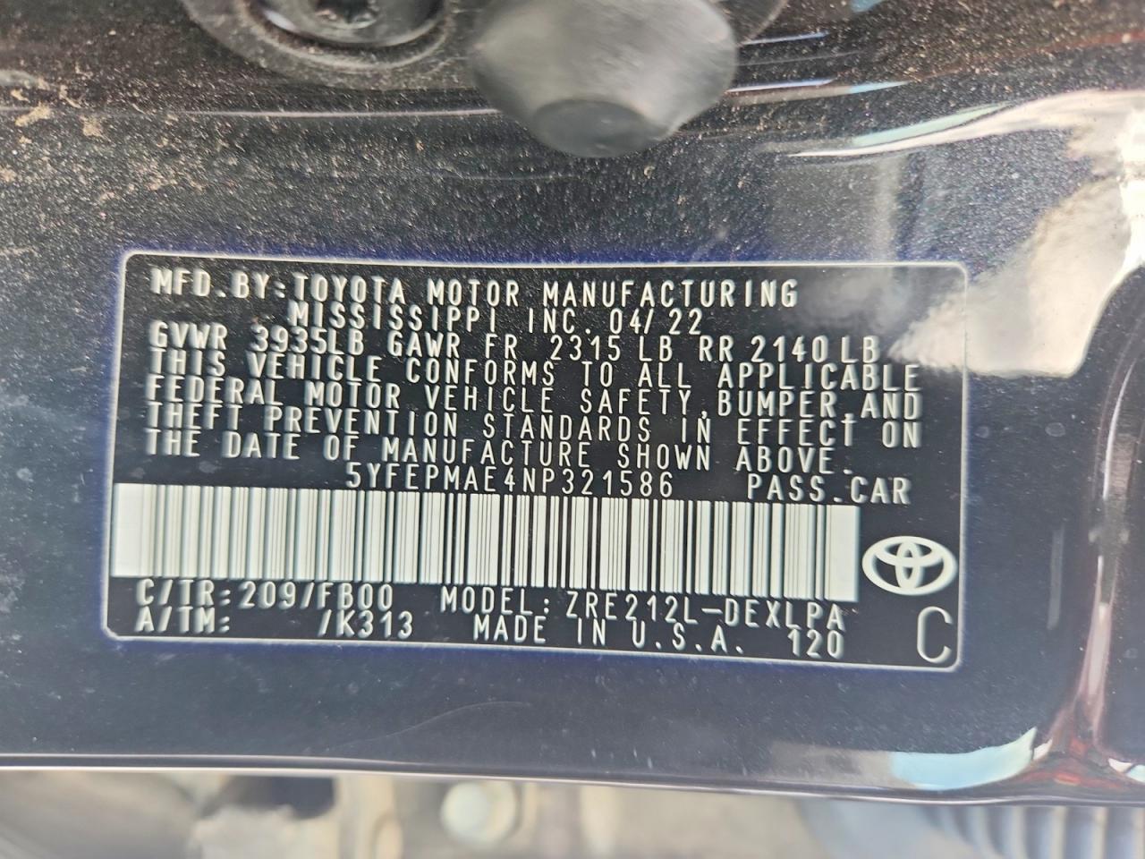 2022 Toyota Corolla Le Black vin: 5YFEPMAE4NP321586