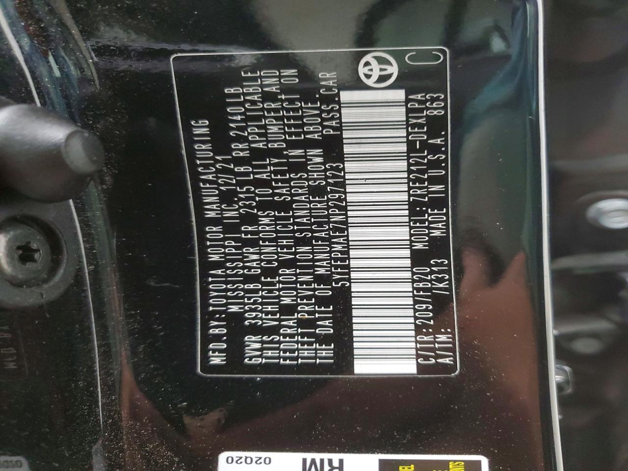 2022 Toyota Corolla Le Black vin: 5YFEPMAE7NP297123