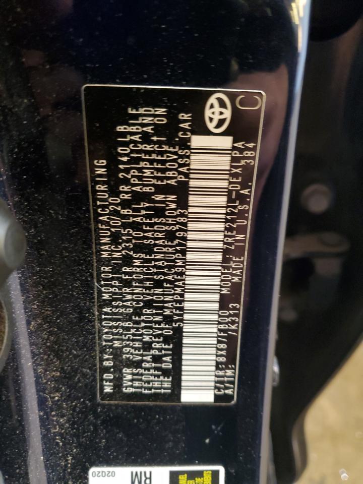 2021 Toyota Corolla Le Blue vin: 5YFEPMAE9MP179783