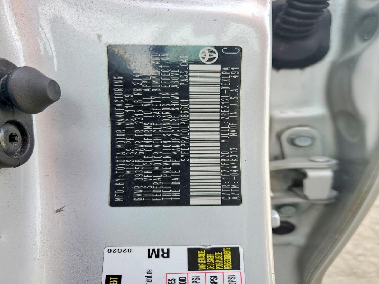 2020 Toyota Corolla Le Gray vin: 5YFEPRAE0LP086601