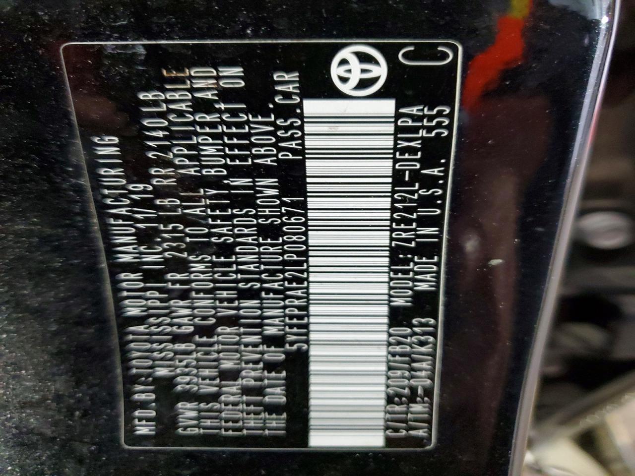2020 Toyota Corolla Le Black vin: 5YFEPRAE2LP080671