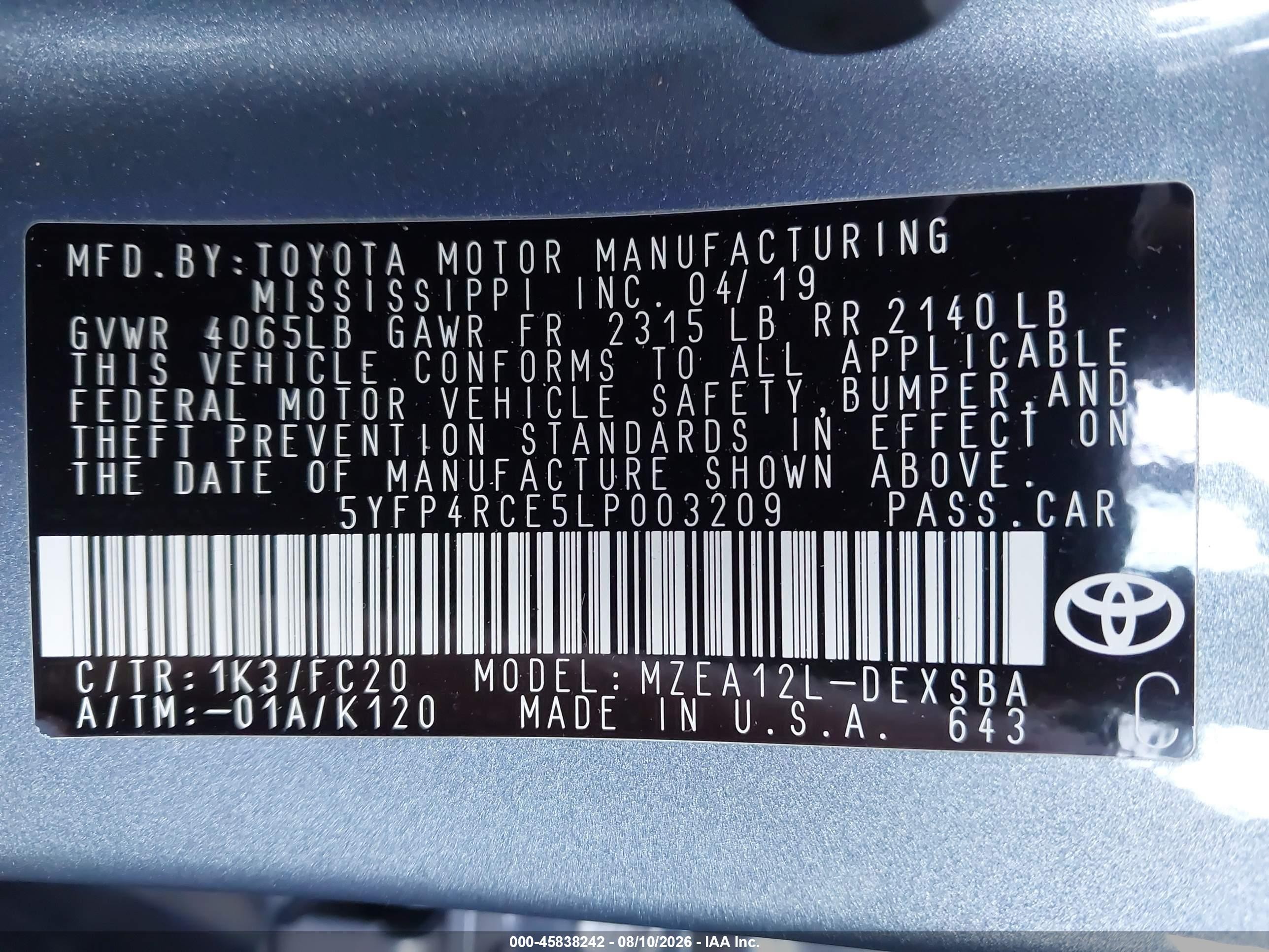 2020 Toyota Corolla Se Blue vin: 5YFP4RCE5LP003209