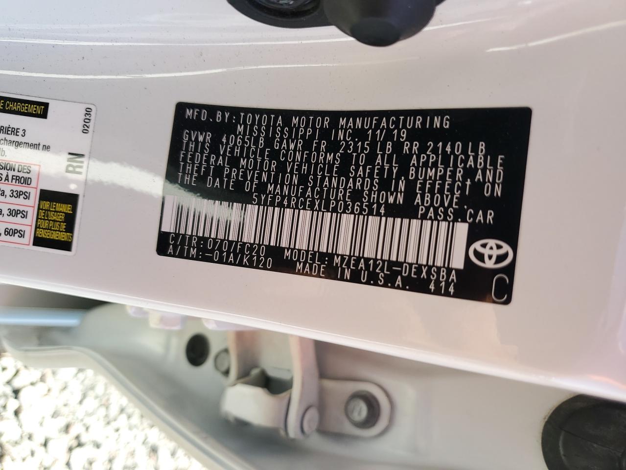 2020 Toyota Corolla Se White vin: 5YFP4RCEXLP036514
