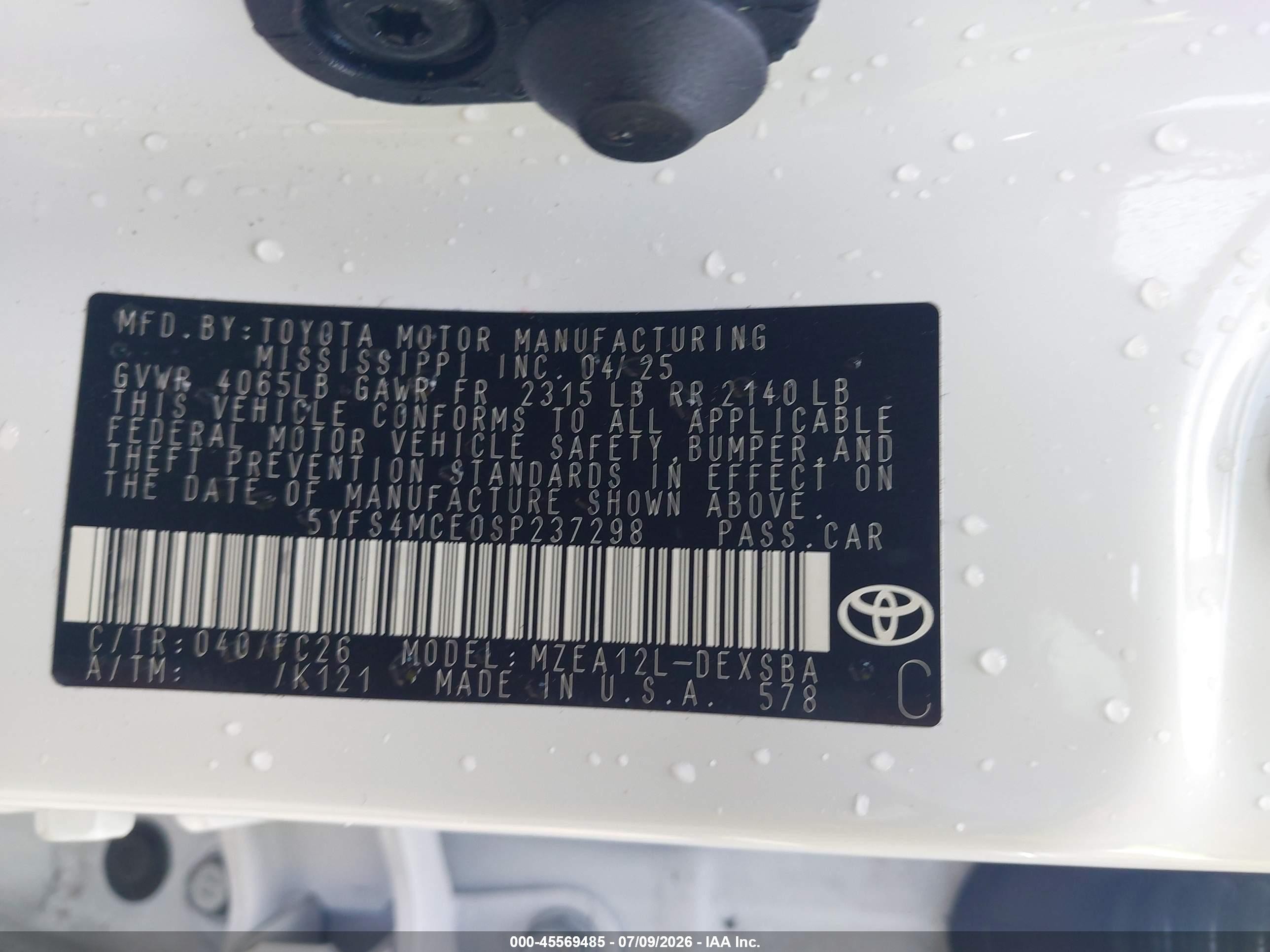 2025 Toyota Corolla Se White vin: 5YFS4MCE0SP237298