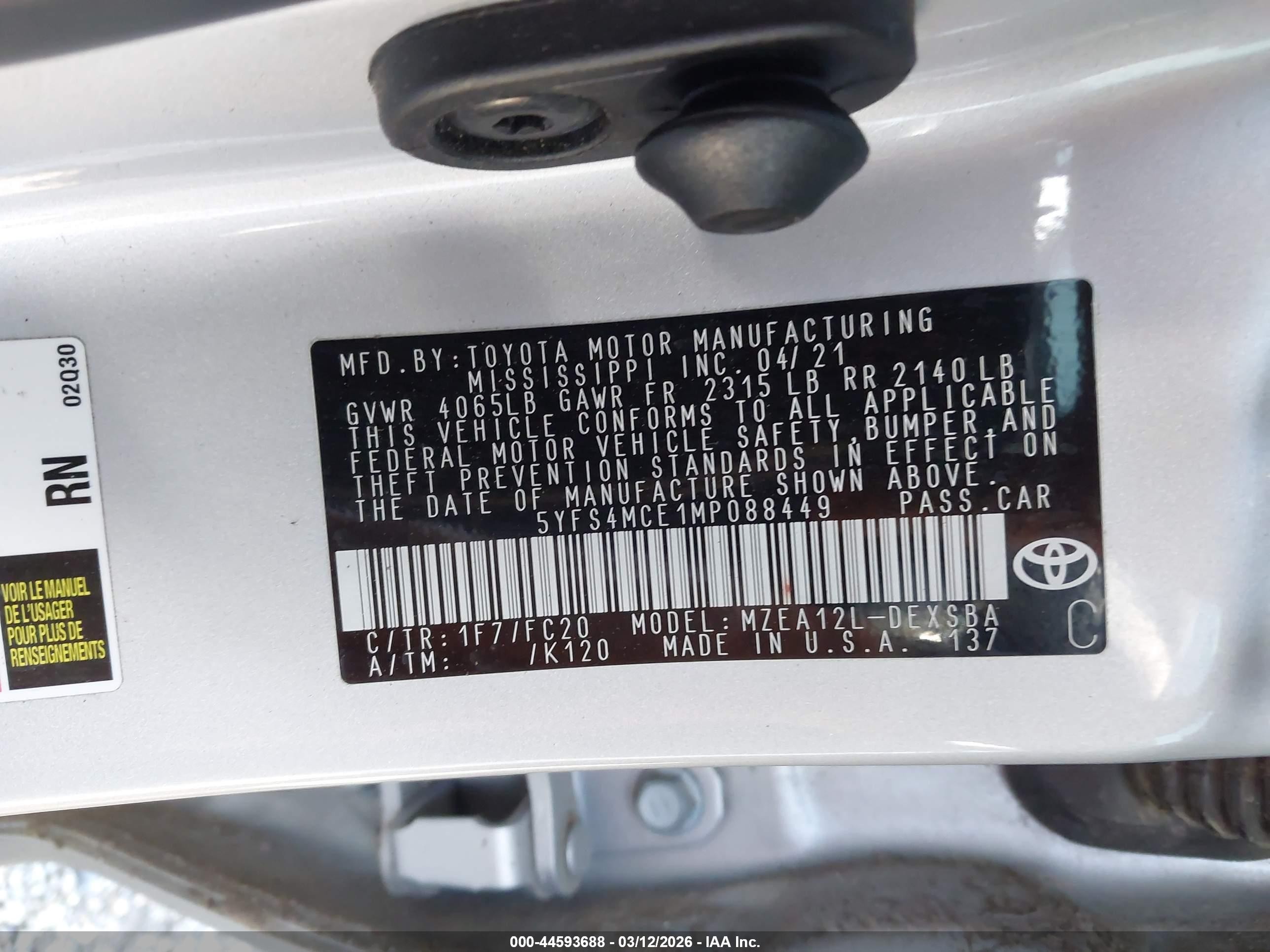 2021 Toyota Corolla Se Silver vin: 5YFS4MCE1MP088449