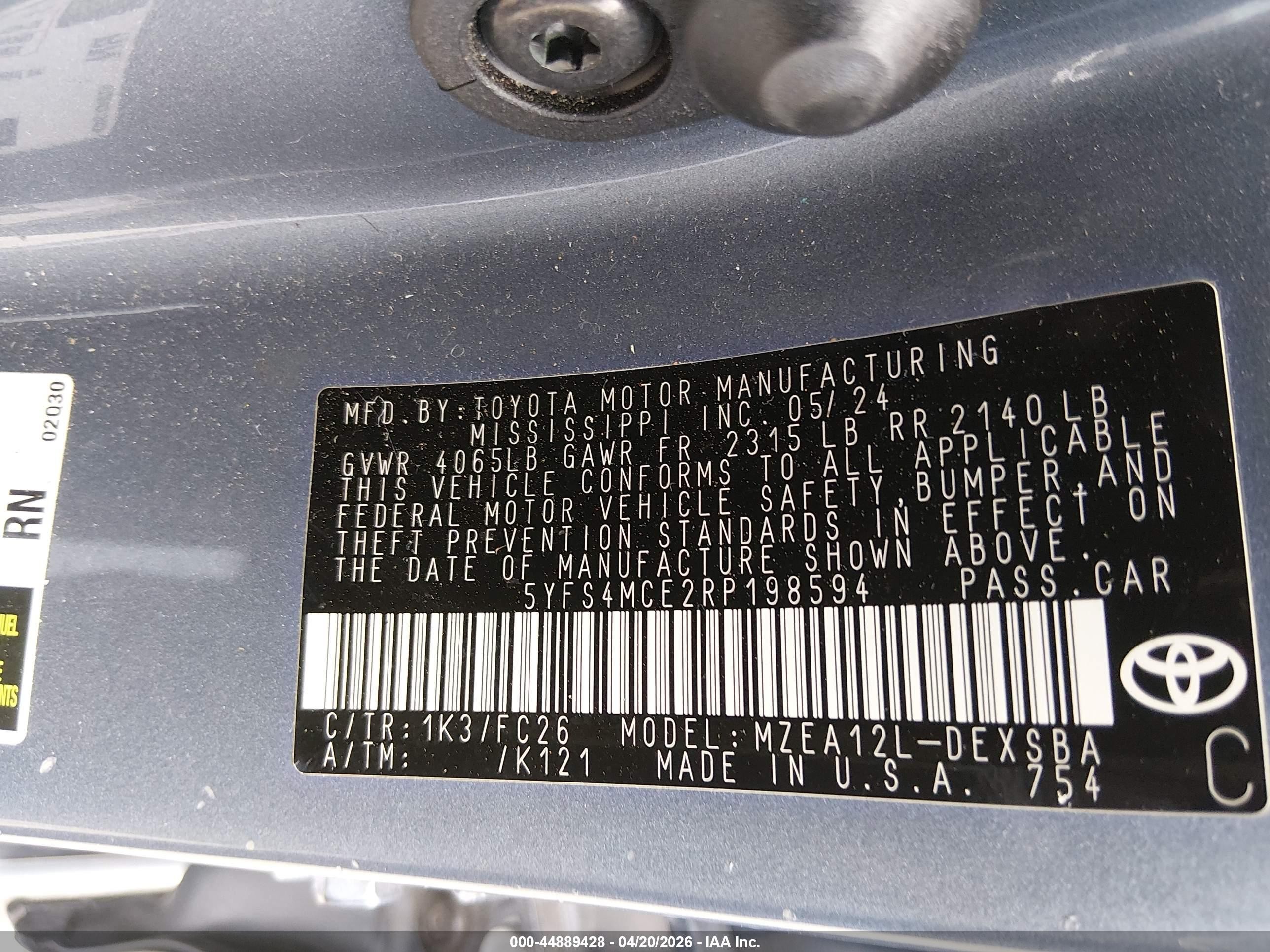 2024 Toyota Corolla Se Light Blue vin: 5YFS4MCE2RP198594