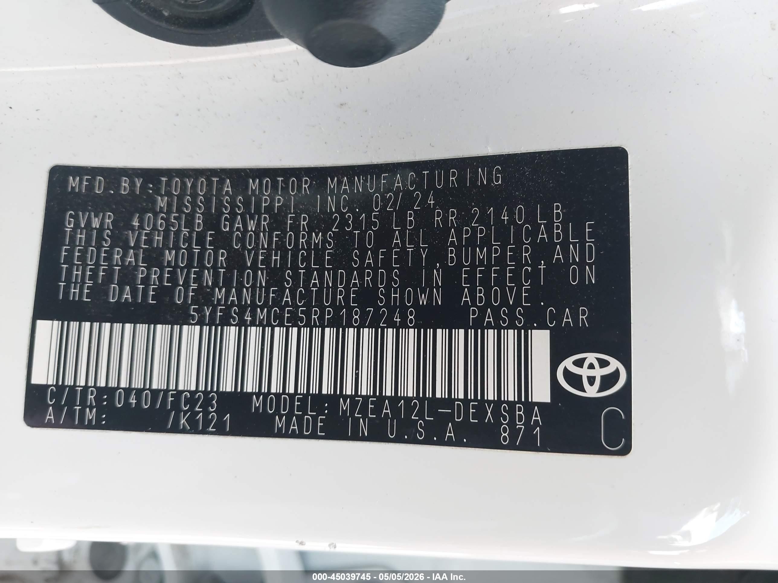 2024 Toyota Corolla Se White vin: 5YFS4MCE5RP187248