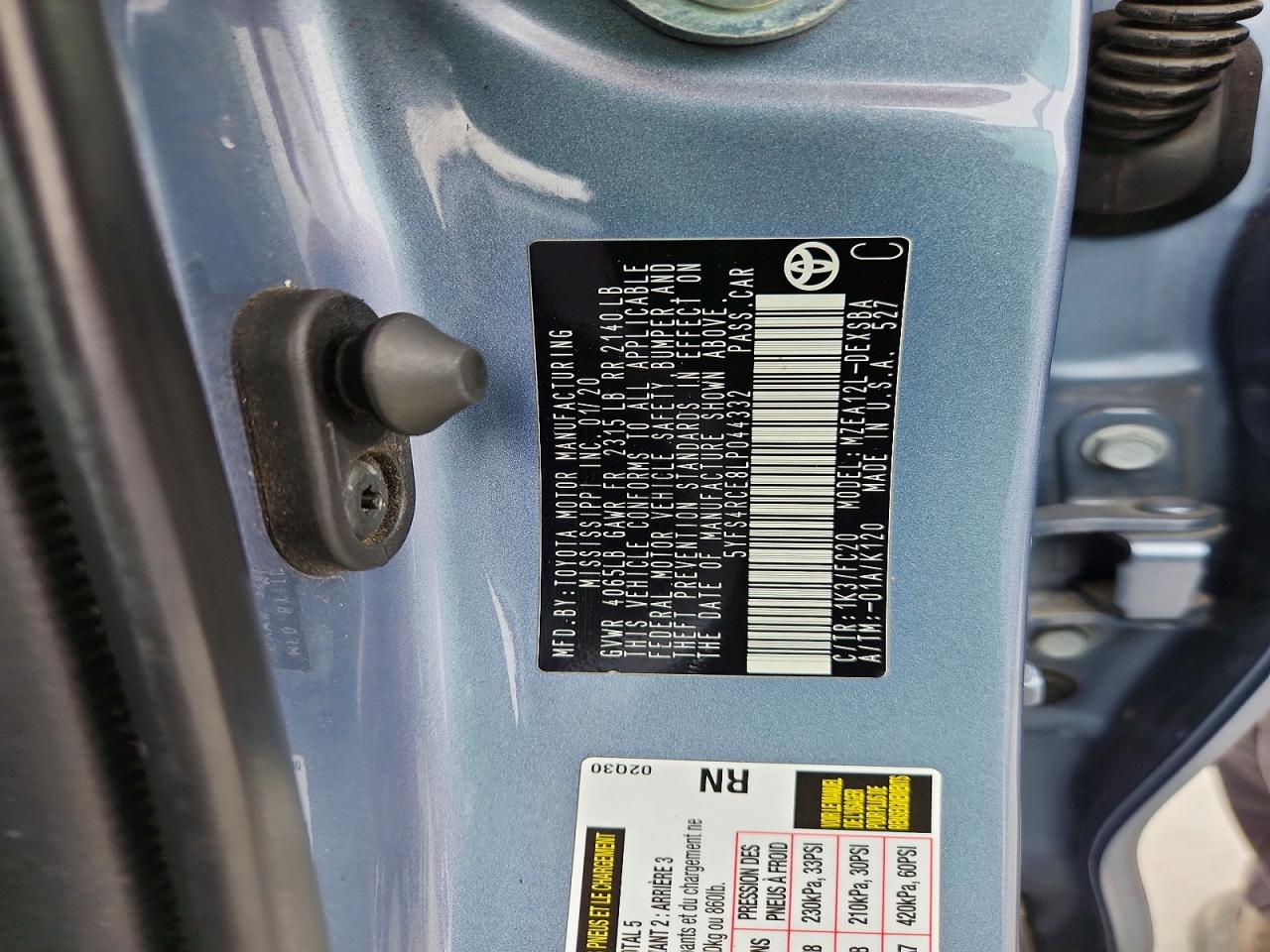 2020 Toyota Corolla Se Blue vin: 5YFS4RCE8LP044332