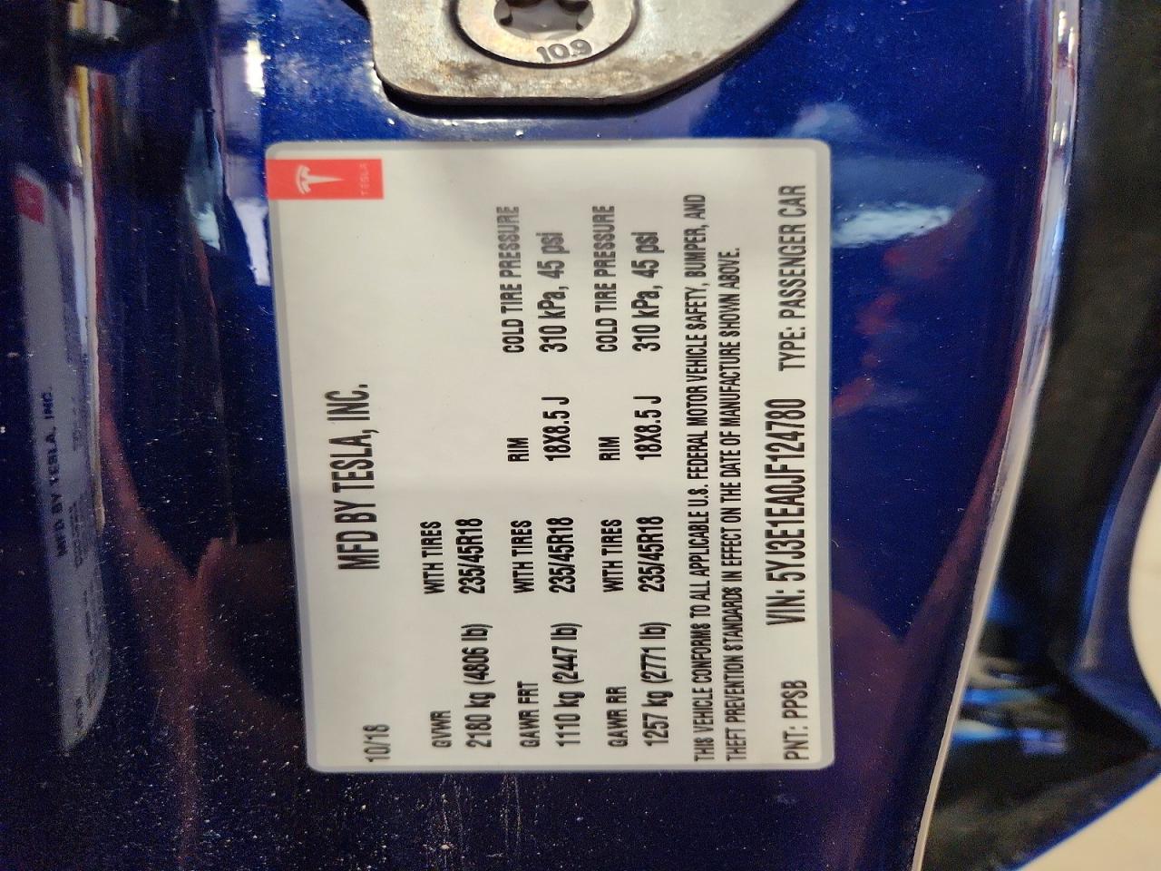 2018 Tesla Model 3 Синий vin: 5YJ3E1EA0JF124780
