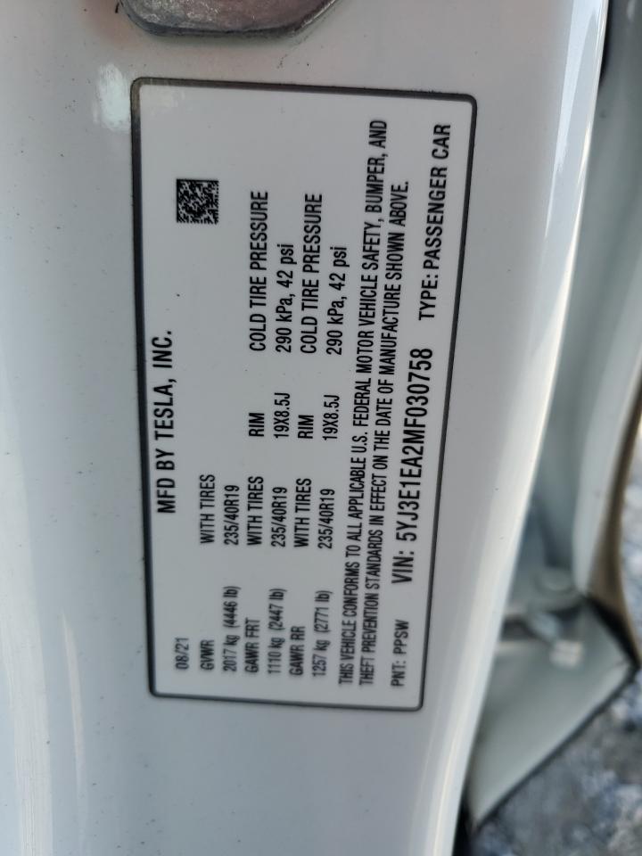 2021 Tesla Model 3 Black vin: 5YJ3E1EA2MF030758