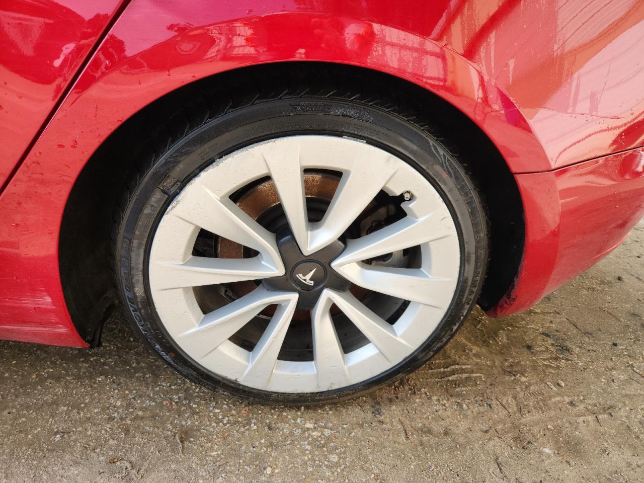 2023 Tesla Model 3 Red vin: 5YJ3E1EA2PF435295 Damage: Left Rear Wheel, Curb Rash, > 12 Inches